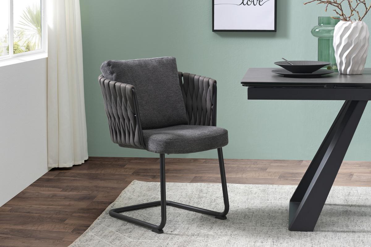 KRZESŁO NA PŁOZIE HAMBURG - czarny/szary, Modern, metal/tkanina (56/77-83/61cm) - Livetastic