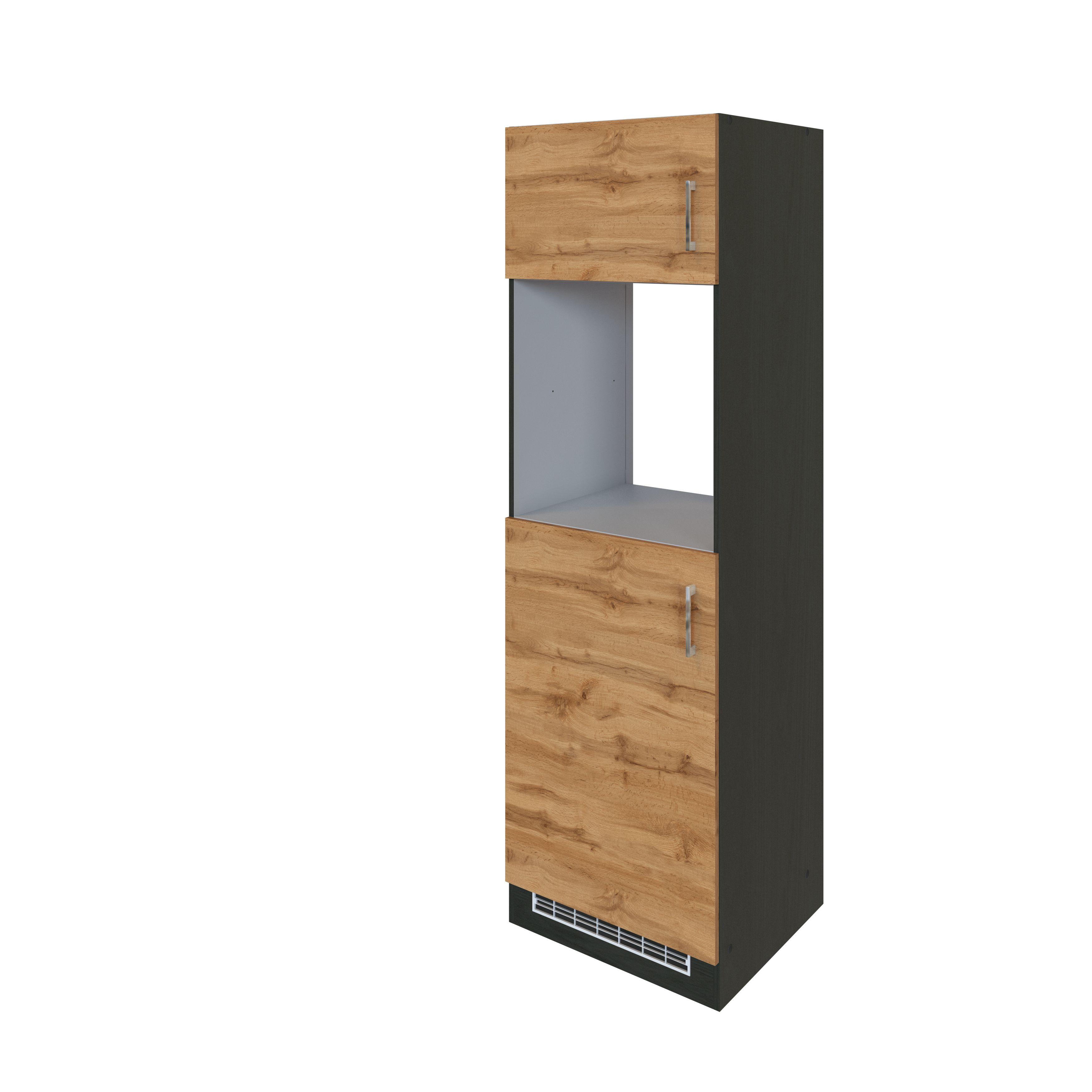 Held Backofen-/Kühlschrank Umbauschrank ca. 60 cm Eiche - Chromfarben/Eichefarben, MODERN, Holzwerkstoff/Metall (60/200/60cm) - Held