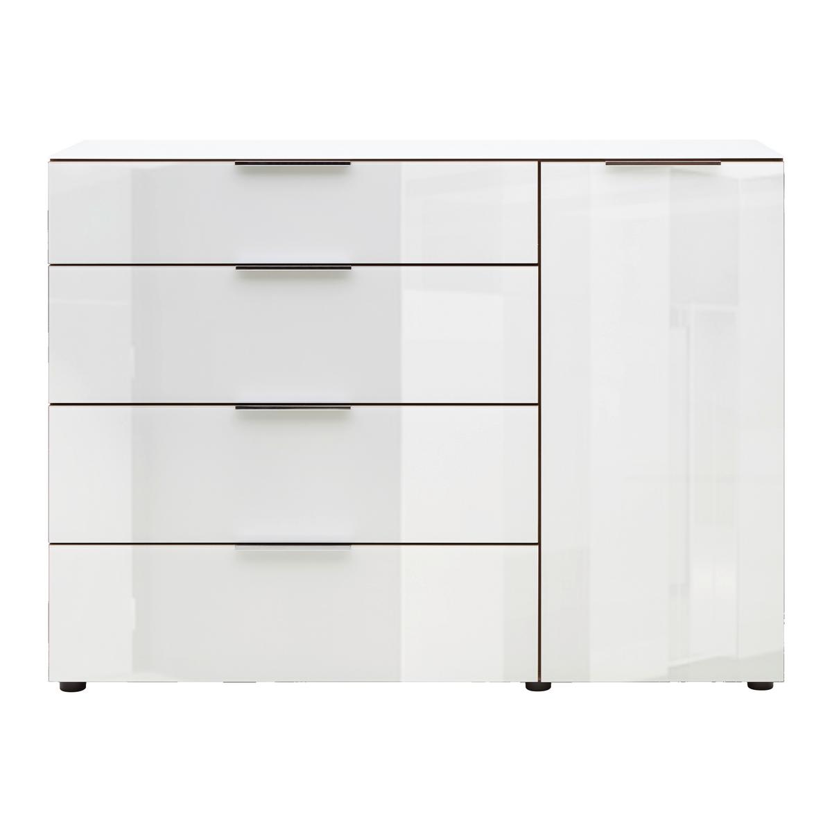 Kommode Siena Weiß/Nussbaumfarben - Silberfarben/Nussbaumfarben, MODERN, Glas/Holzwerkstoff (90/99/40cm) - Mömax
