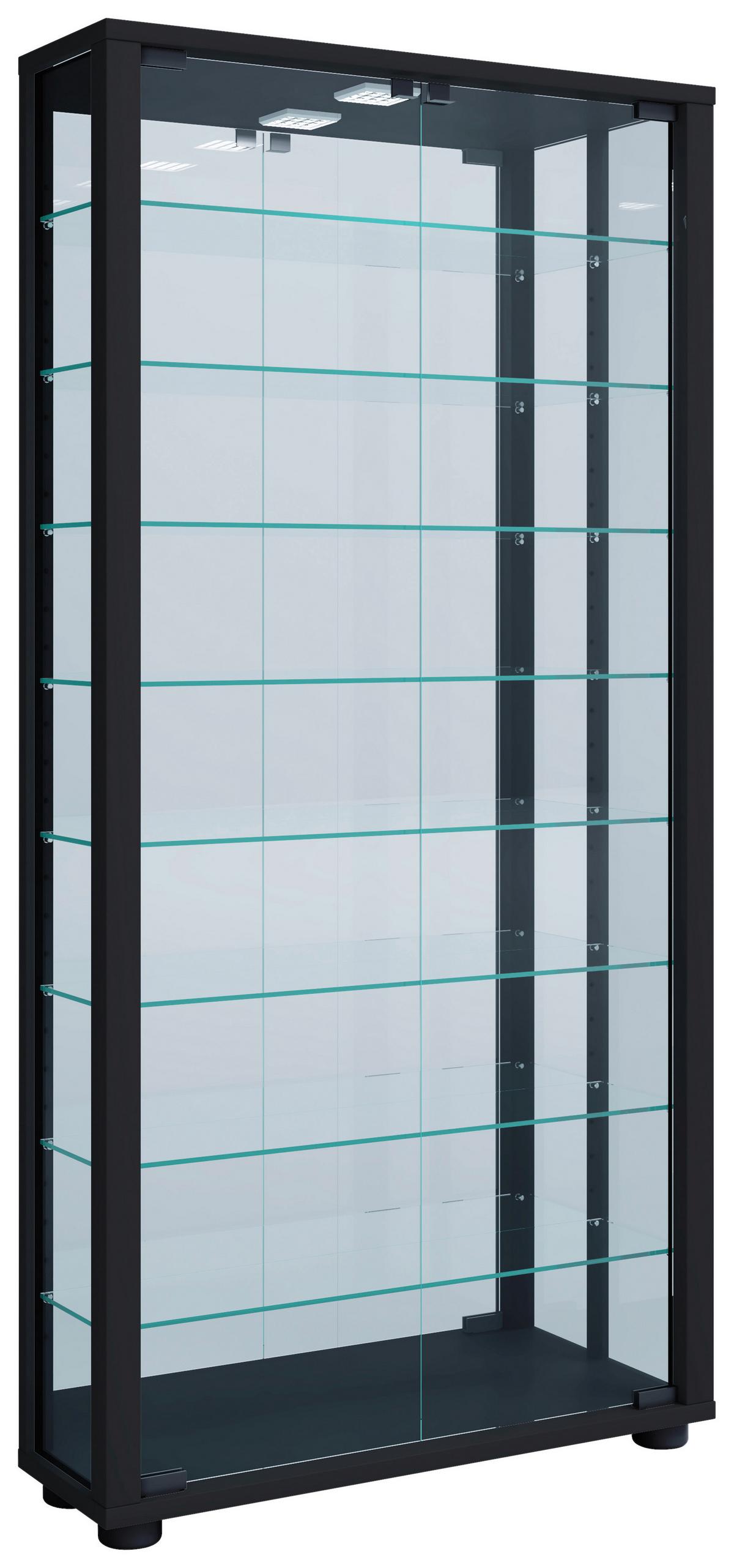 Vitrine Lumo mit LED ca. 59x115x18 cm Schwarz - Schwarz, MODERN, Glas/Holzwerkstoff (59/114,8/18cm) - MID.YOU