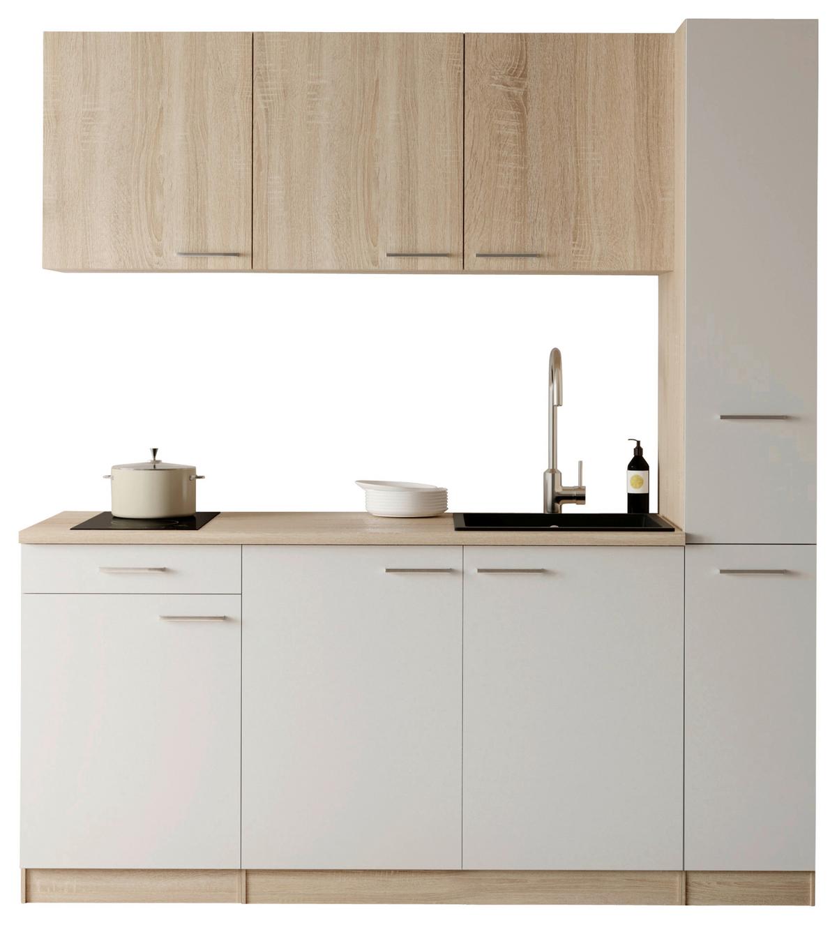 Küchenblock Ingrid m. Gerät Weiß - Eichefarben/Alufarben, Design, Holzwerkstoff/Kunststoff (180cm) - Respekta
