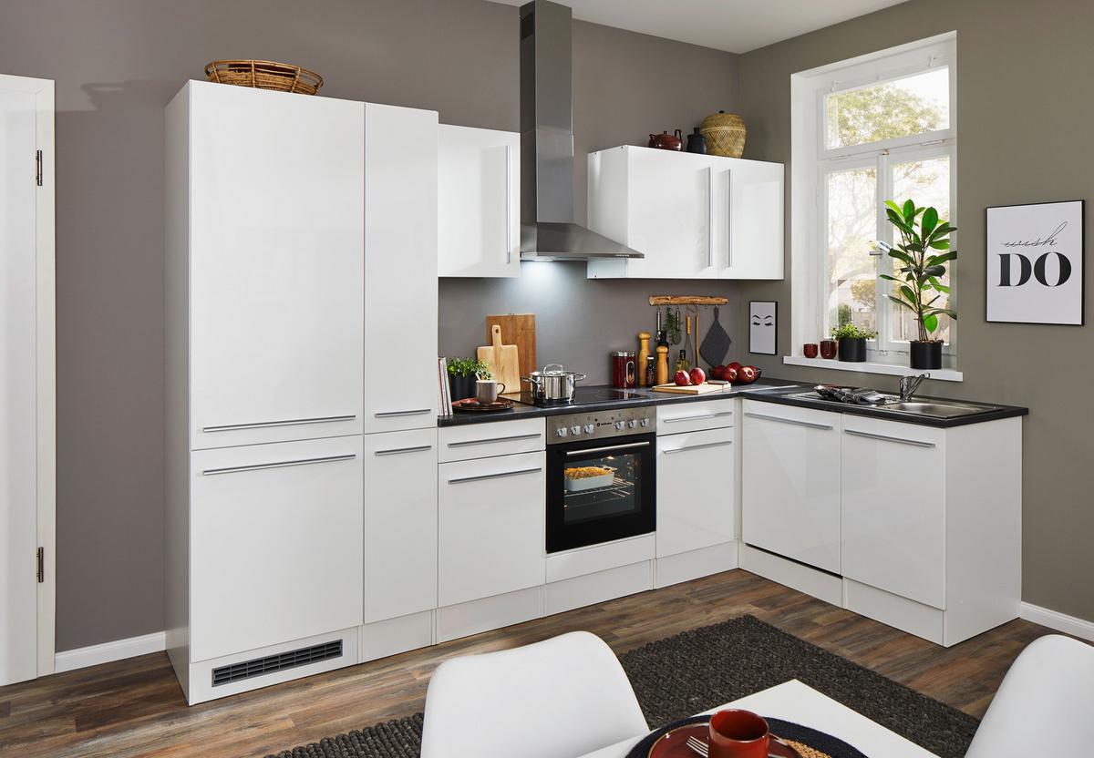 Eckküche Jazz mit Geräten ca.310x175cm Weiß Hochglanz - Weiß Hochglanz/Anthrazit, LIFESTYLE, Holzwerkstoff/Kunststoff (310/175/60/60cm) - P & B