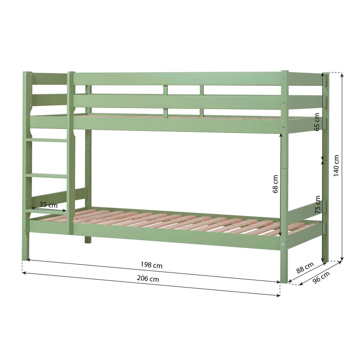 Etagenbett ECO COMFORT Grün Echtholz vollmassiv - Naturfarben/Grün, MODERN, Holz (90/200cm) - MID.YOU