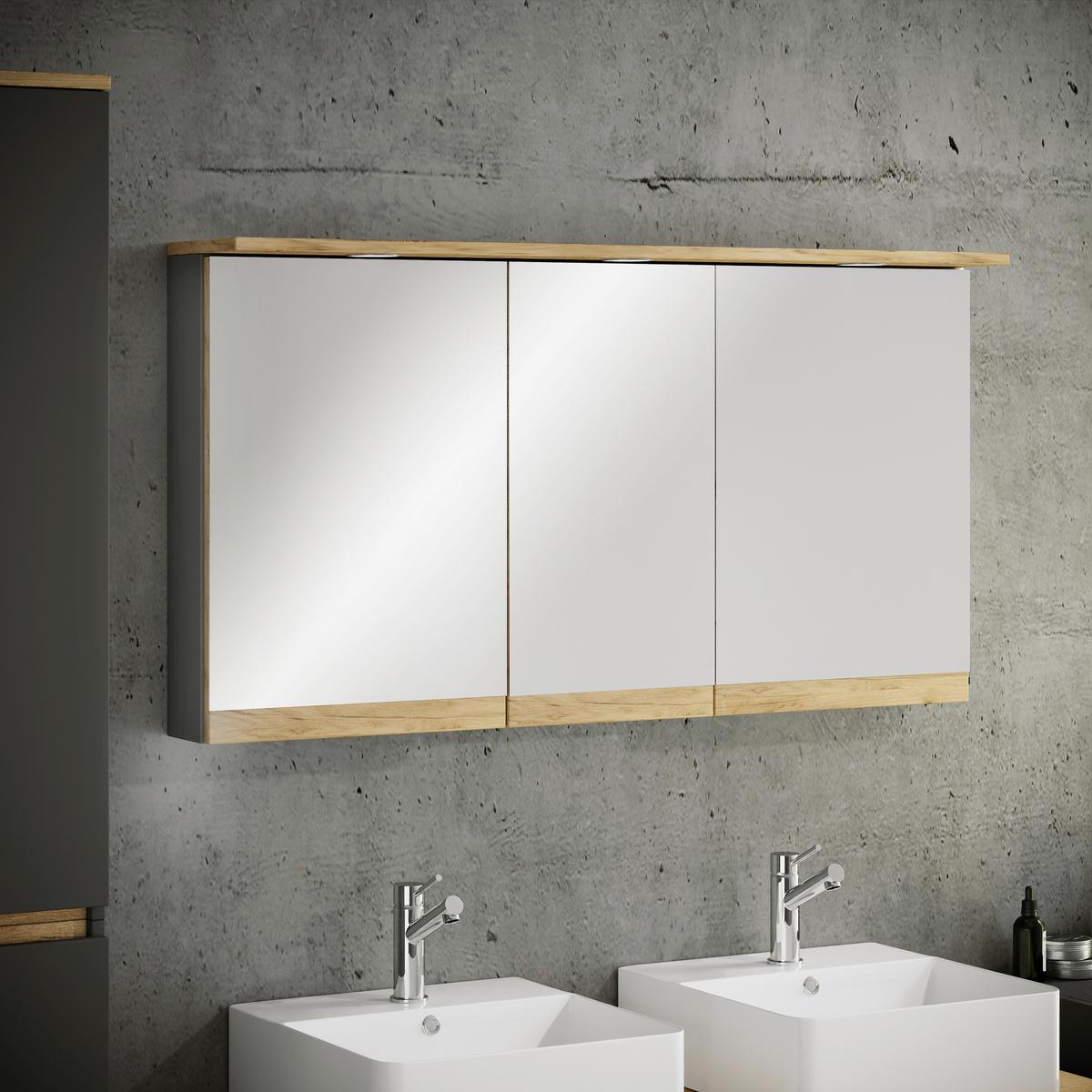 Spiegelschrank Cosila - Honigeiche/Anthrazit, Trend, Glas/Holzwerkstoff (110/59/23cm) - MID.YOU