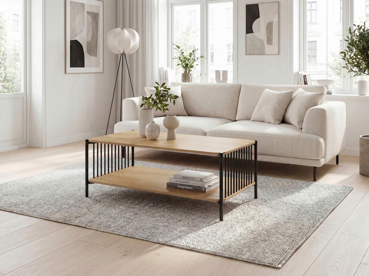 Couchtisch Wl7.636 - Schwarz/Braun, Design, Holzwerkstoff/Metall (110/60/42cm) - Livetastic