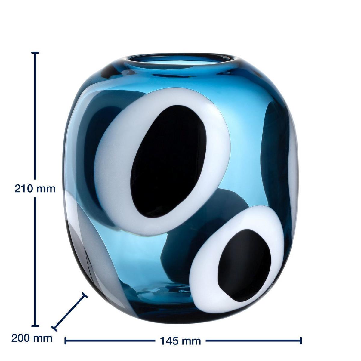 Vase Blau/Schwarz/Weiß - Blau/Schwarz, Basics, Glas (20,00/21,00/14,50cm) - Leonardo