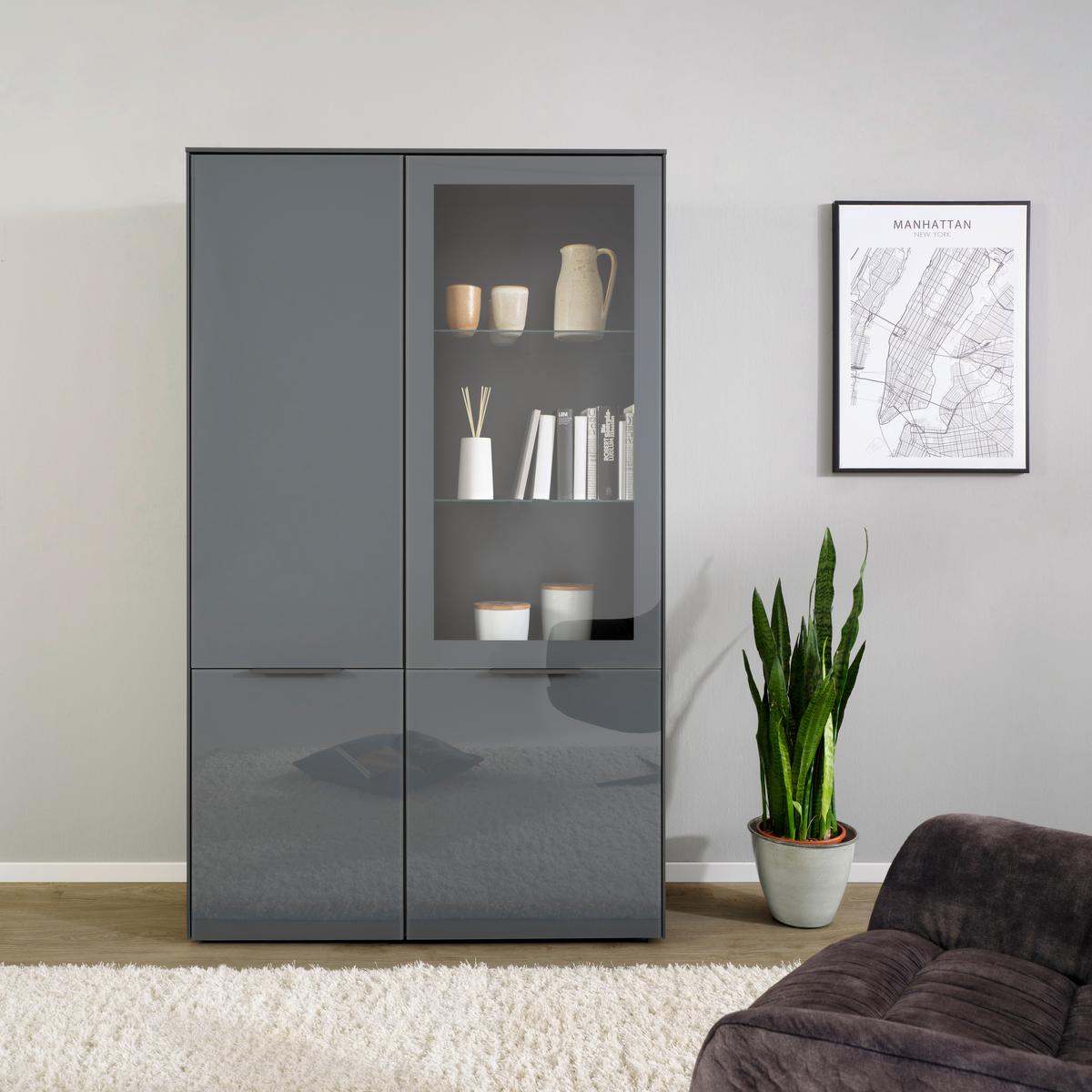 WITRYNA MAX BOX/VR_1-1GL - antracytowy/kolor chromowy, Modern, materiał drewnopochodny/tworzywo sztuczne (109/179/42cm) - Premium Living