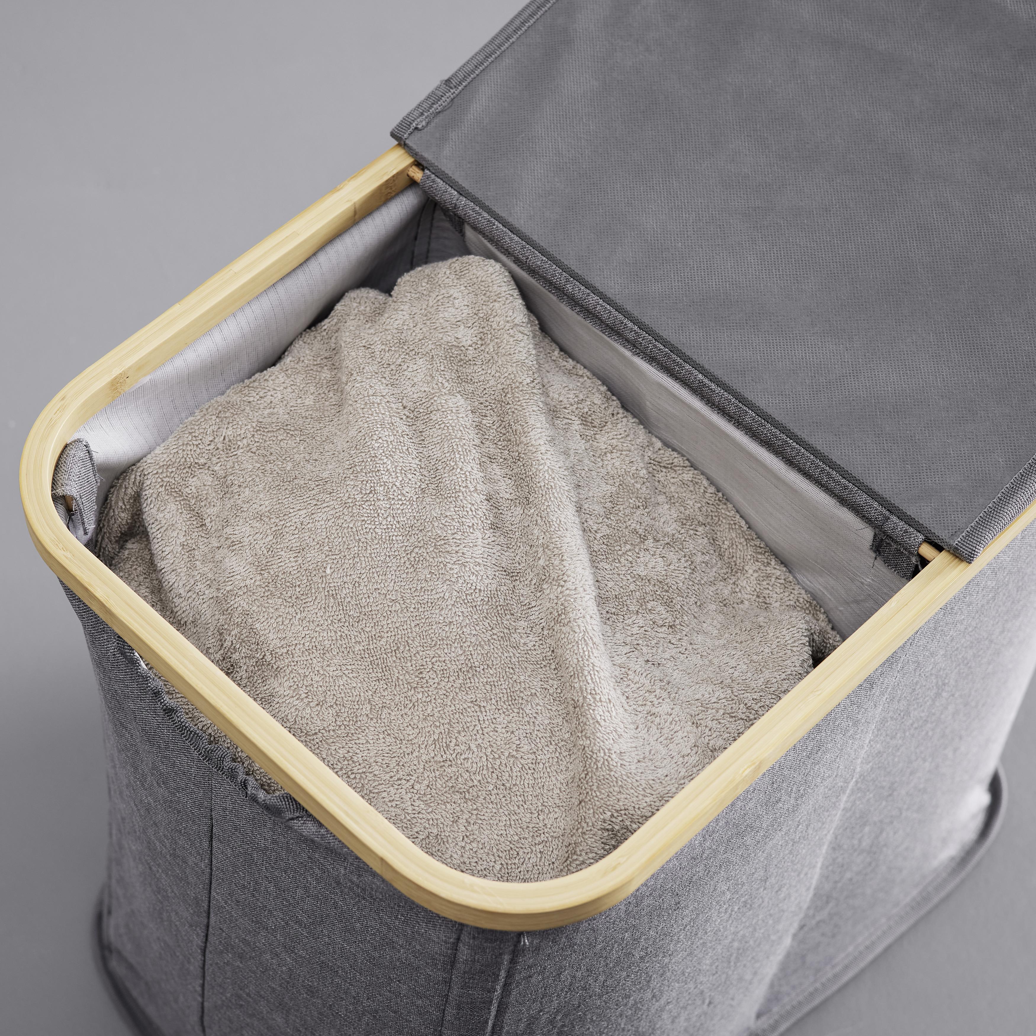 Wäschekorb Ameo aus FSC-zertifiziertem Bambus - Grau, MODERN, Textil (54,5/50/33cm)