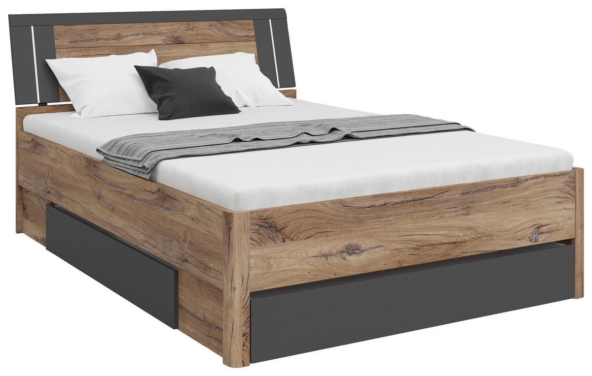 Krevet S Prost. Za Odlaganje Saturn - hrast tamni/bijela, Konvencionalno, drvni materijal (140/200cm) - Based