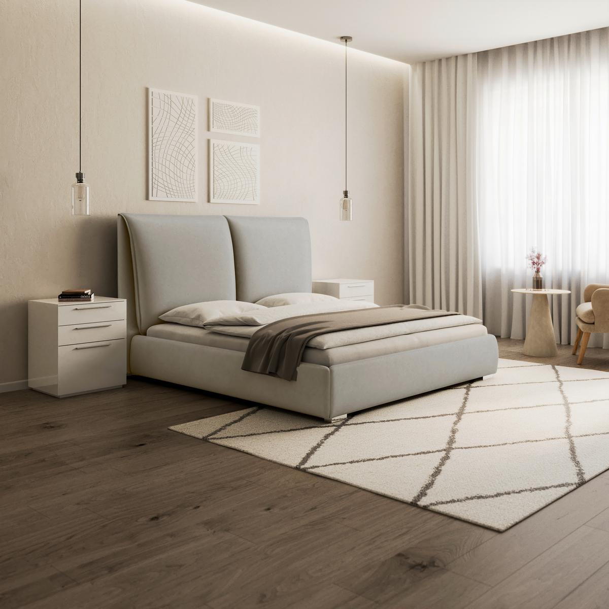 Kárpitozott Ágy Sophie - krémszínű/világosbarna, Modern, textil/fa (180/200cm) - Bessagi Home