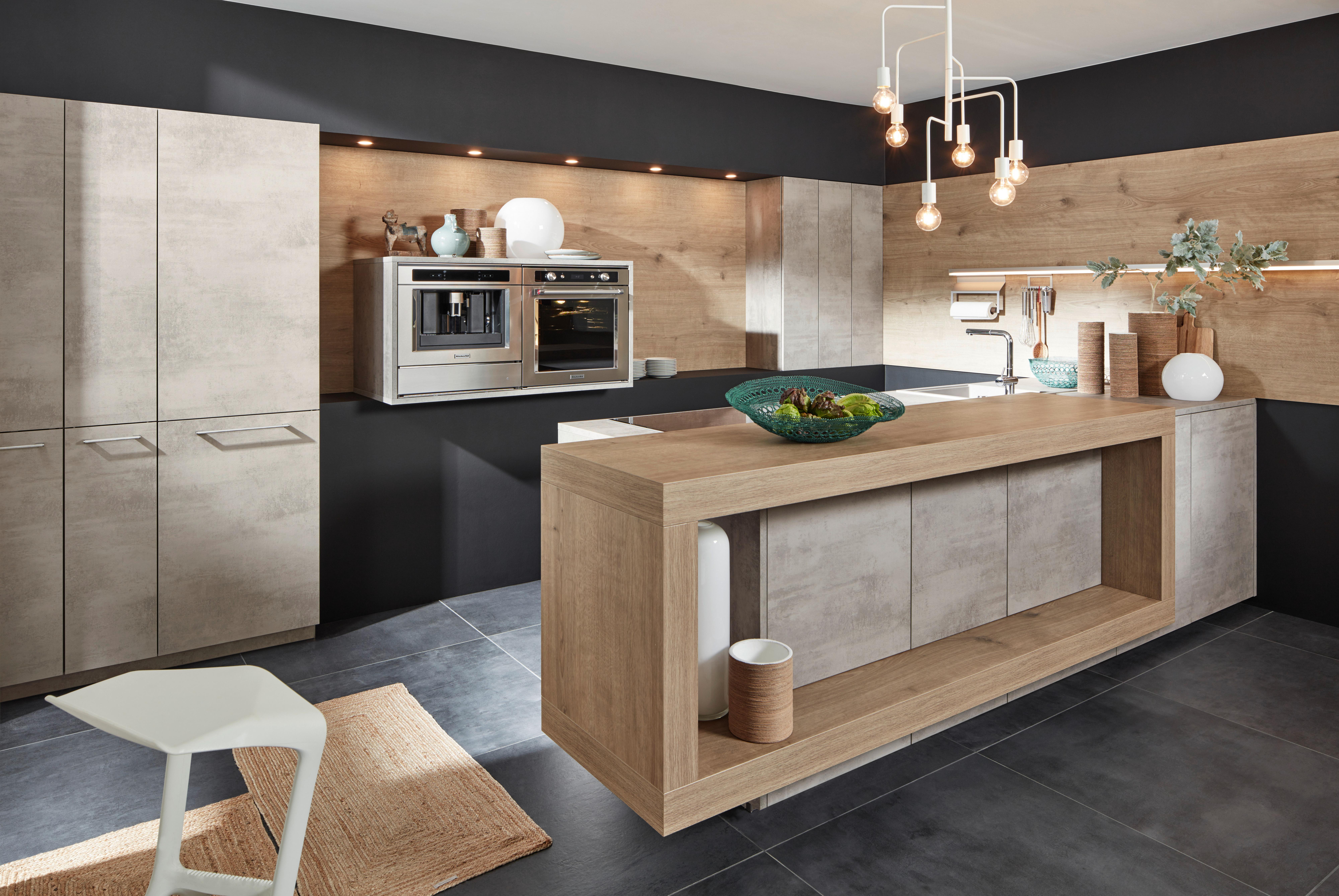 Einbauküche Stone in Grau/Eichefarben - Eichefarben/Grau, MODERN, Holzwerkstoff - Nolte Küchen
