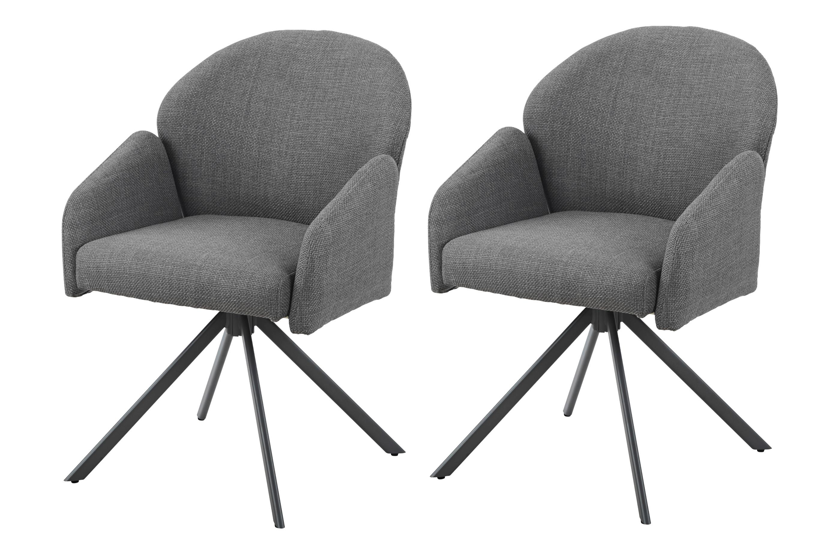 ARMLEHNSTUHL-SET HOLLY S 2ER-SET - Grau, MODERN, Textil/Metall (56,5/84/61cm) - MID.YOU