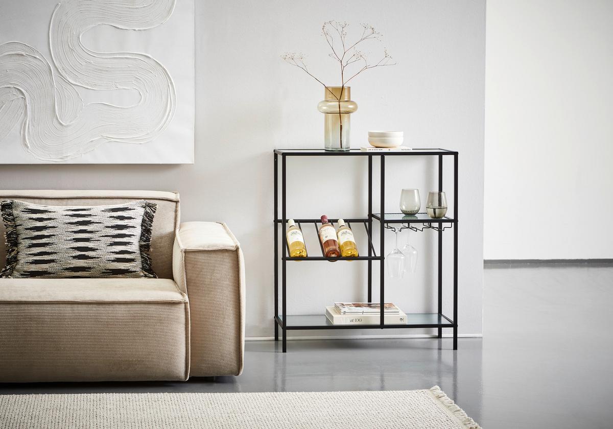 REGAŁ NA WINO DOMINIK - czarny, Design, metal/szkło (80/90/32cm) - MID.YOU