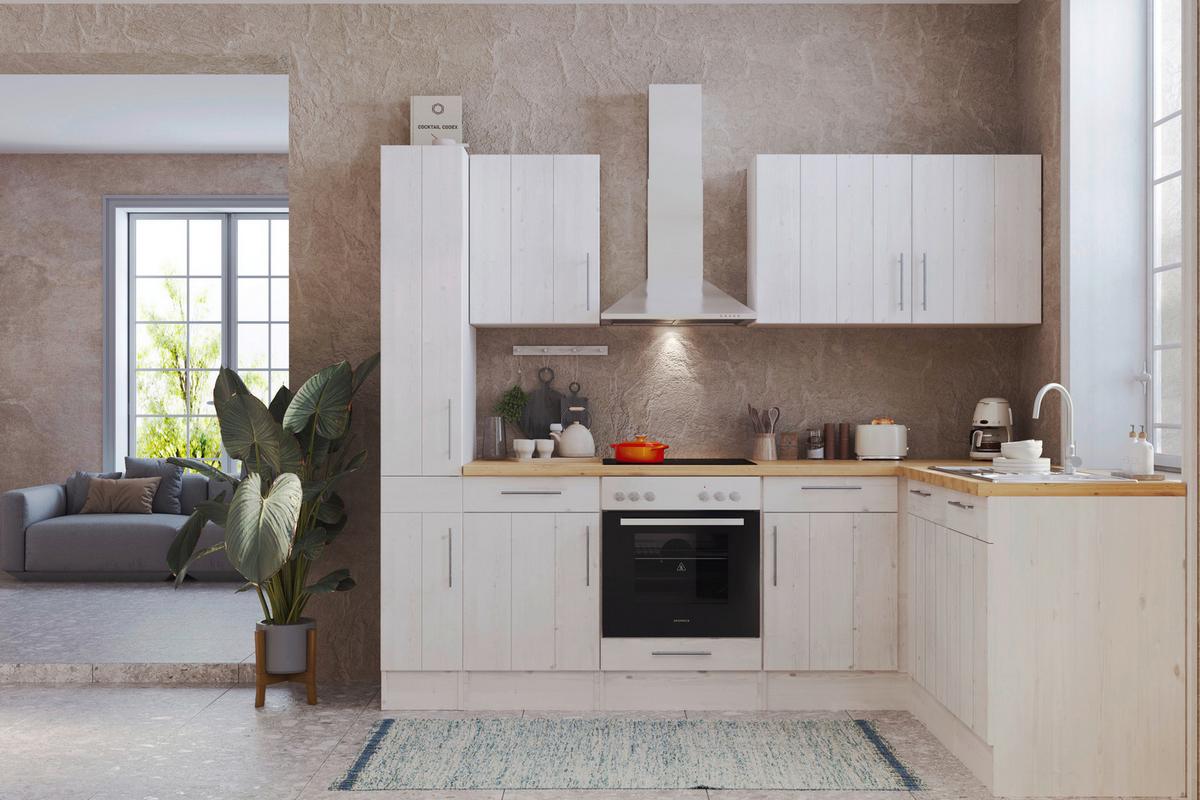 Eckküche Premium Lärche Weiß m. Geräten ca. 250x172 cm - Eichefarben/Weiß, ROMANTIK / LANDHAUS, Holzwerkstoff/Metall (250/172cm) - Respekta