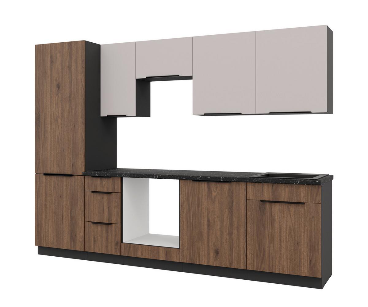 Bucatarie fara electrocasnice MONZA/ARONA - cașmir/culoare lemn de nuc, Modern, material pe bază de lemn (280/210/60cm) - Modern Living