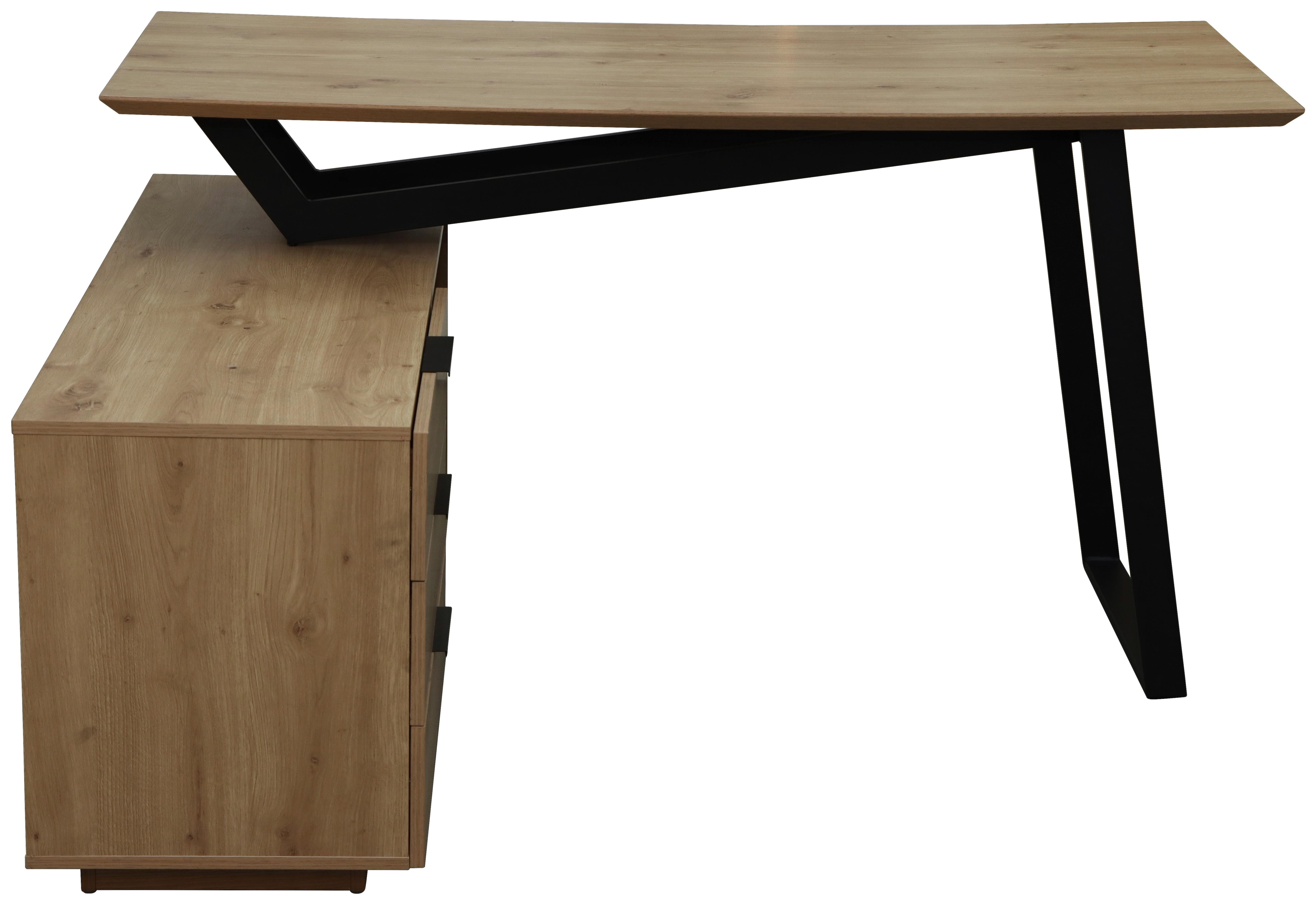 SKRIVBORD LIAM - svart/ek Artisan, Modern, metall/trämaterial (140/120/76cm) - Bessagi Home