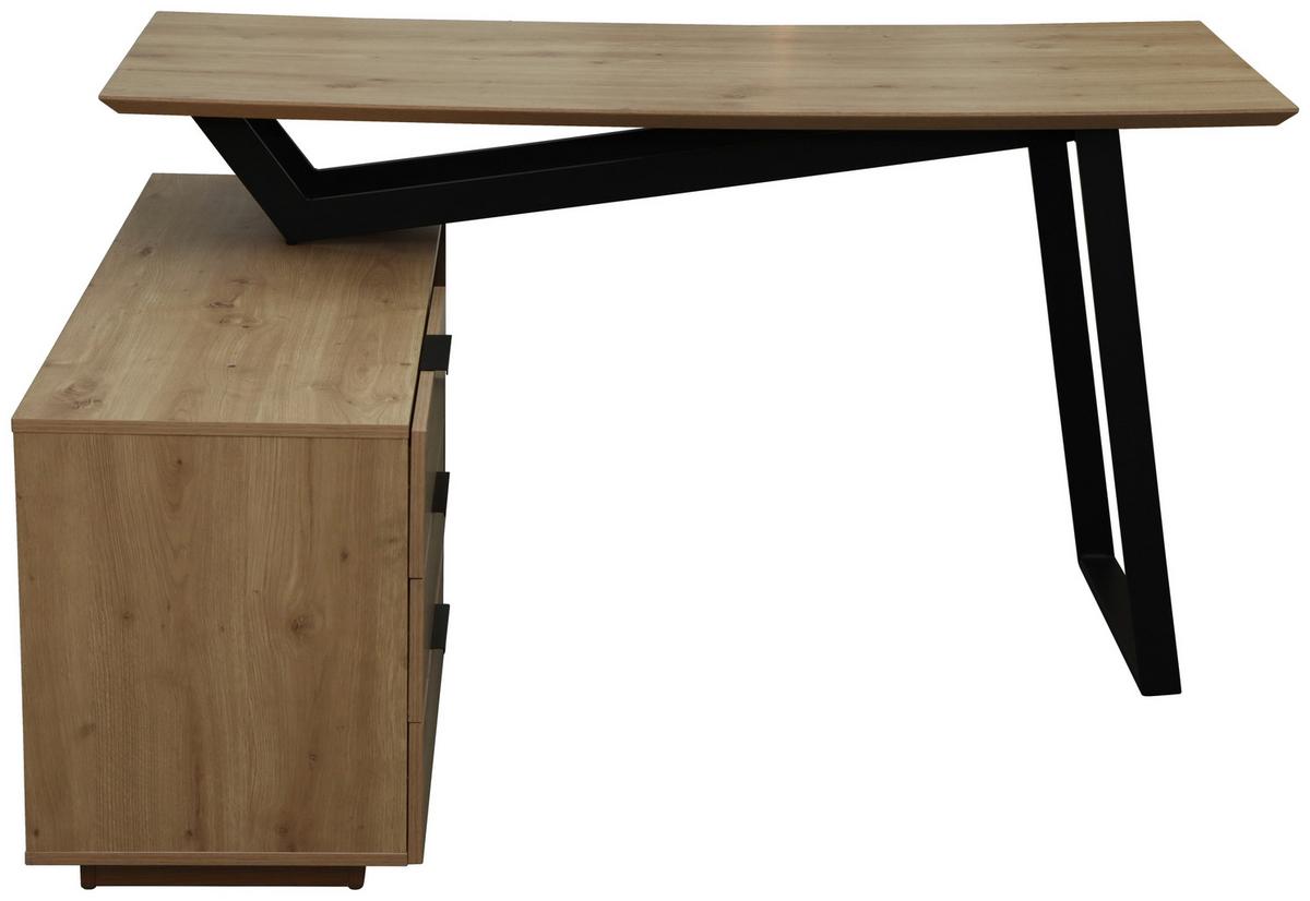Schreibtisch Liam Eiche Artisan/Schwarz - Schwarz/Eiche Artisan, MODERN, Holzwerkstoff/Metall (140/76/120cm) - Bessagi Home