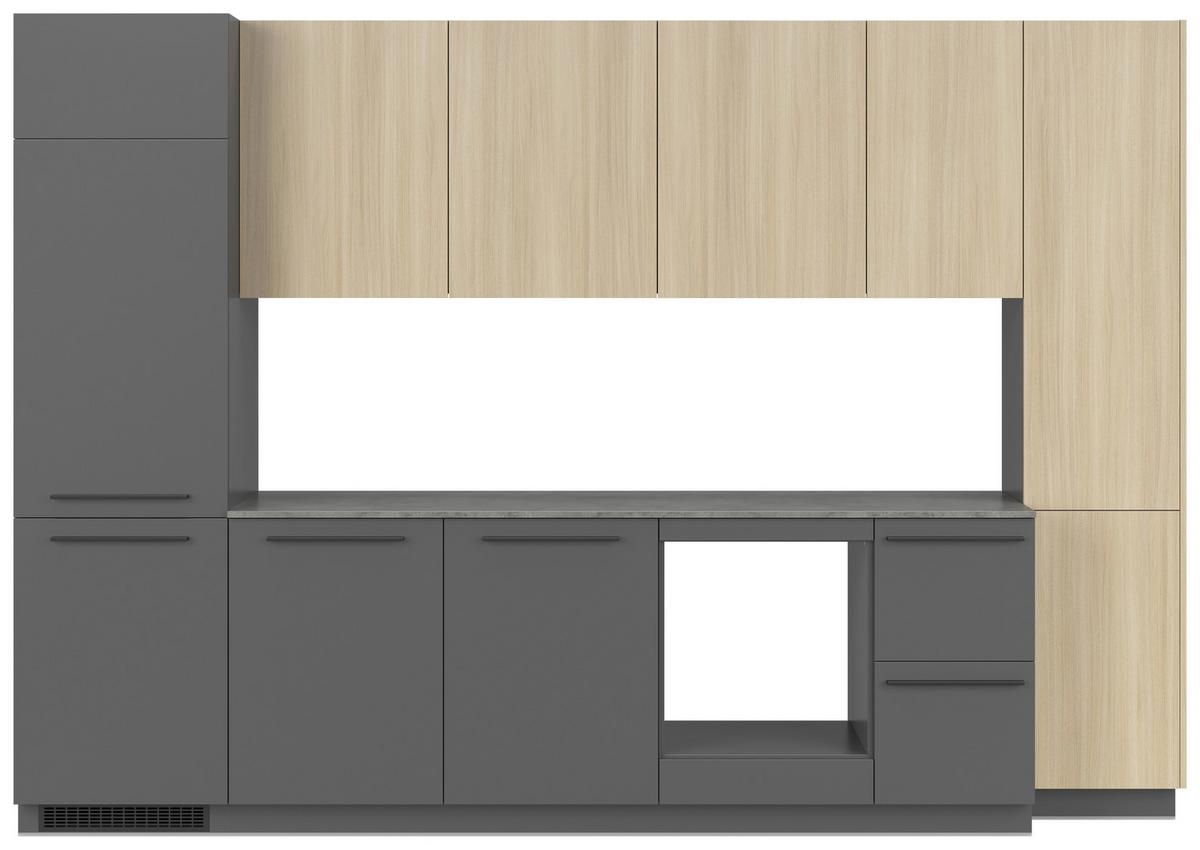 Bucatarie standard MILINO - culoare lemn stejar/grafit, Basics, material pe bază de lemn (330/230/60cm) - Visiona