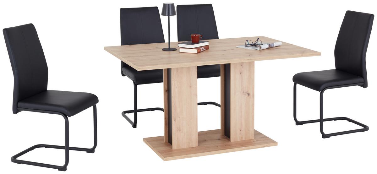 Masă ARON 138 - stejar Artisan/negru, Konventionell, material pe bază de lemn (138/74/90cm)