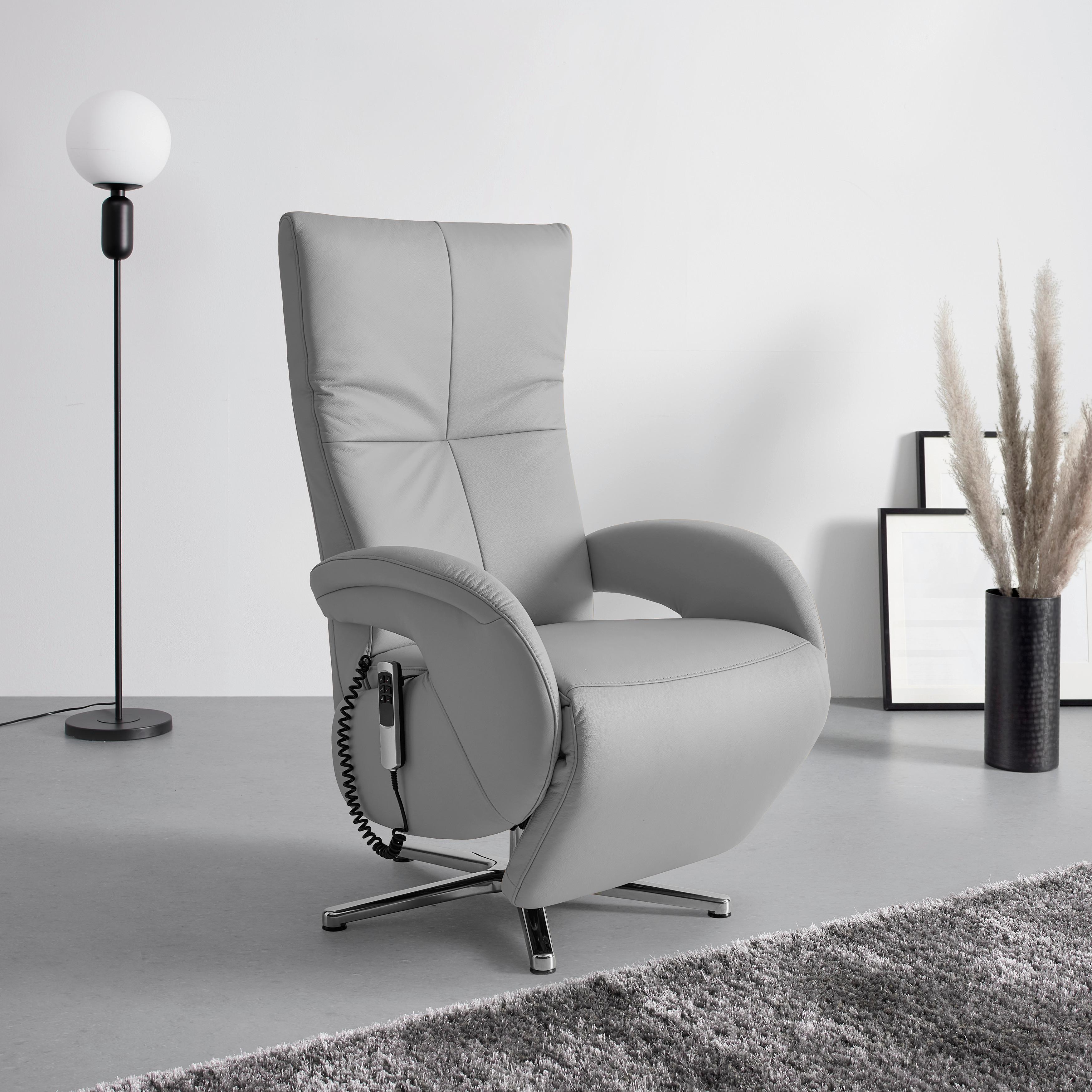 Relaxsessel Sitting 2 Grauweiß - Chromfarben/Grauweiß, MODERN, Leder (70/111/80cm) - Premium Living