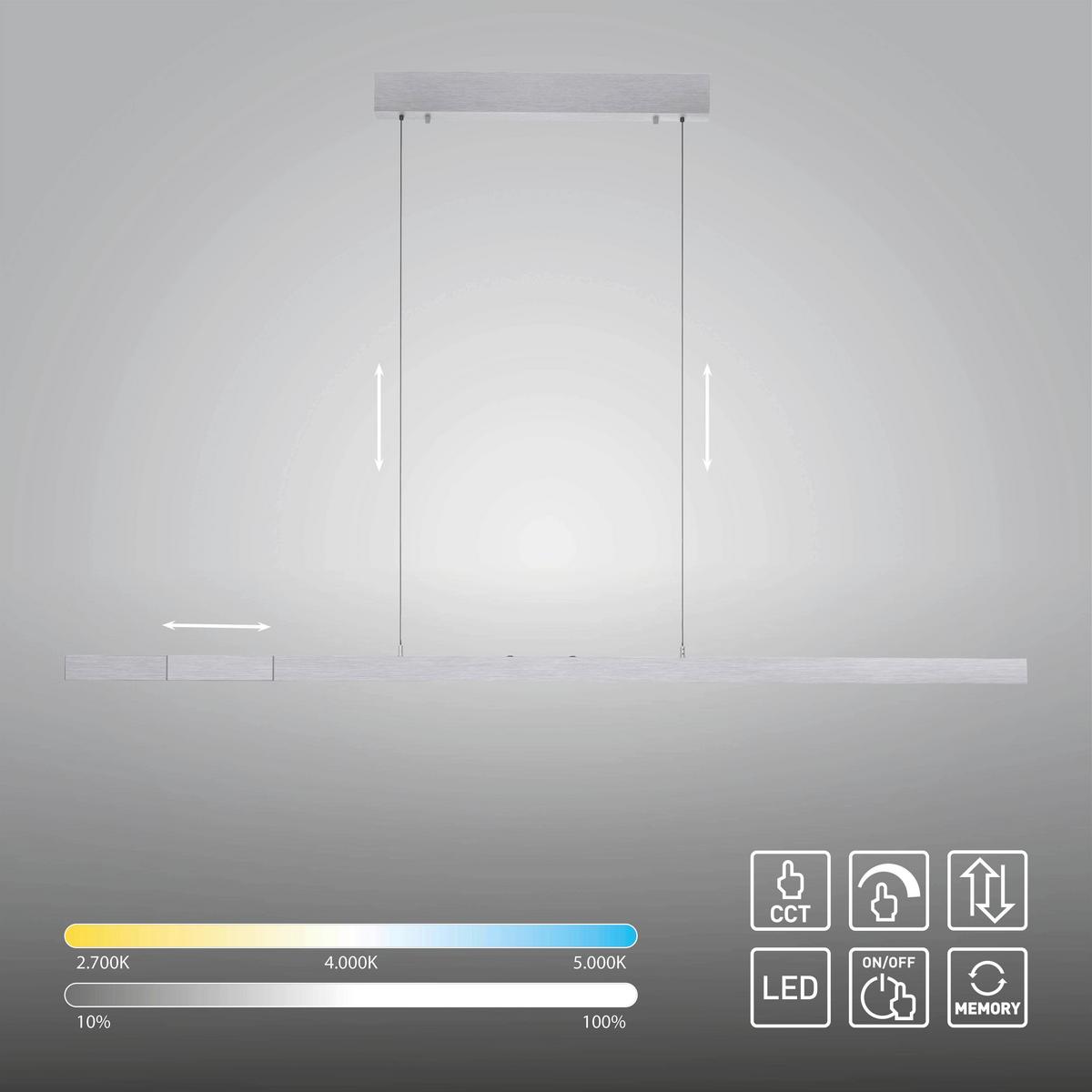 LAMPA WISZĄCA LED 2598-95 ADRIANA - kolor aluminiowy, Design, tworzywo sztuczne/metal (179/55/150cm) - Paul Neuhaus