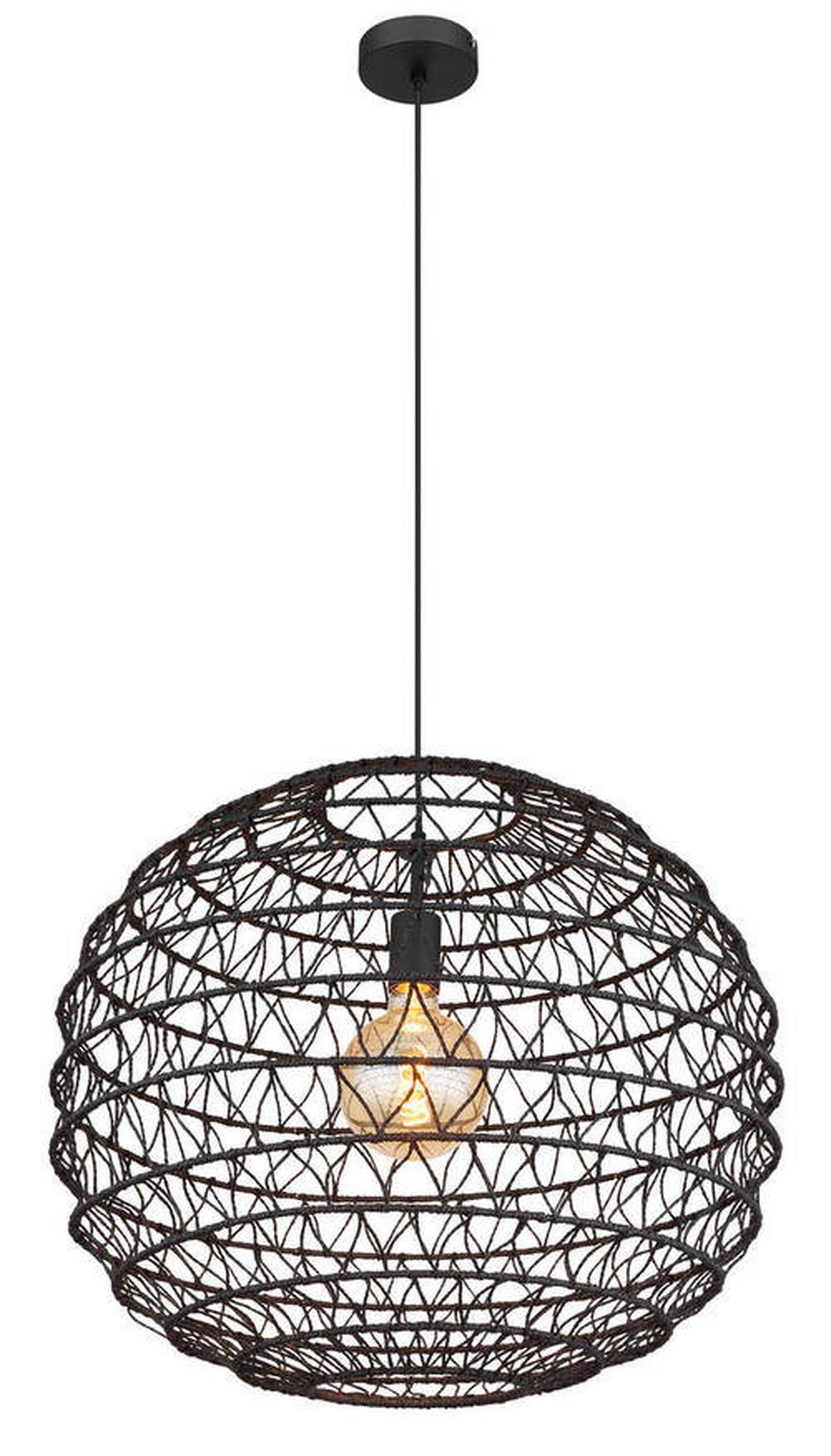 Hängeleuchte Senni Schwarz max. 15 Watt - Schwarz, Natur, Papier/Kunststoff (59/120cm) - Globo