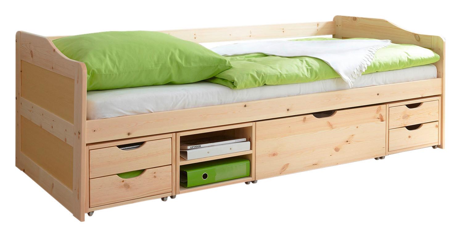Stauraumbett "Marlies", aus Kiefer, kieferfarbe - Kieferfarben, MODERN, Holz (90/200cm) - MID.YOU
