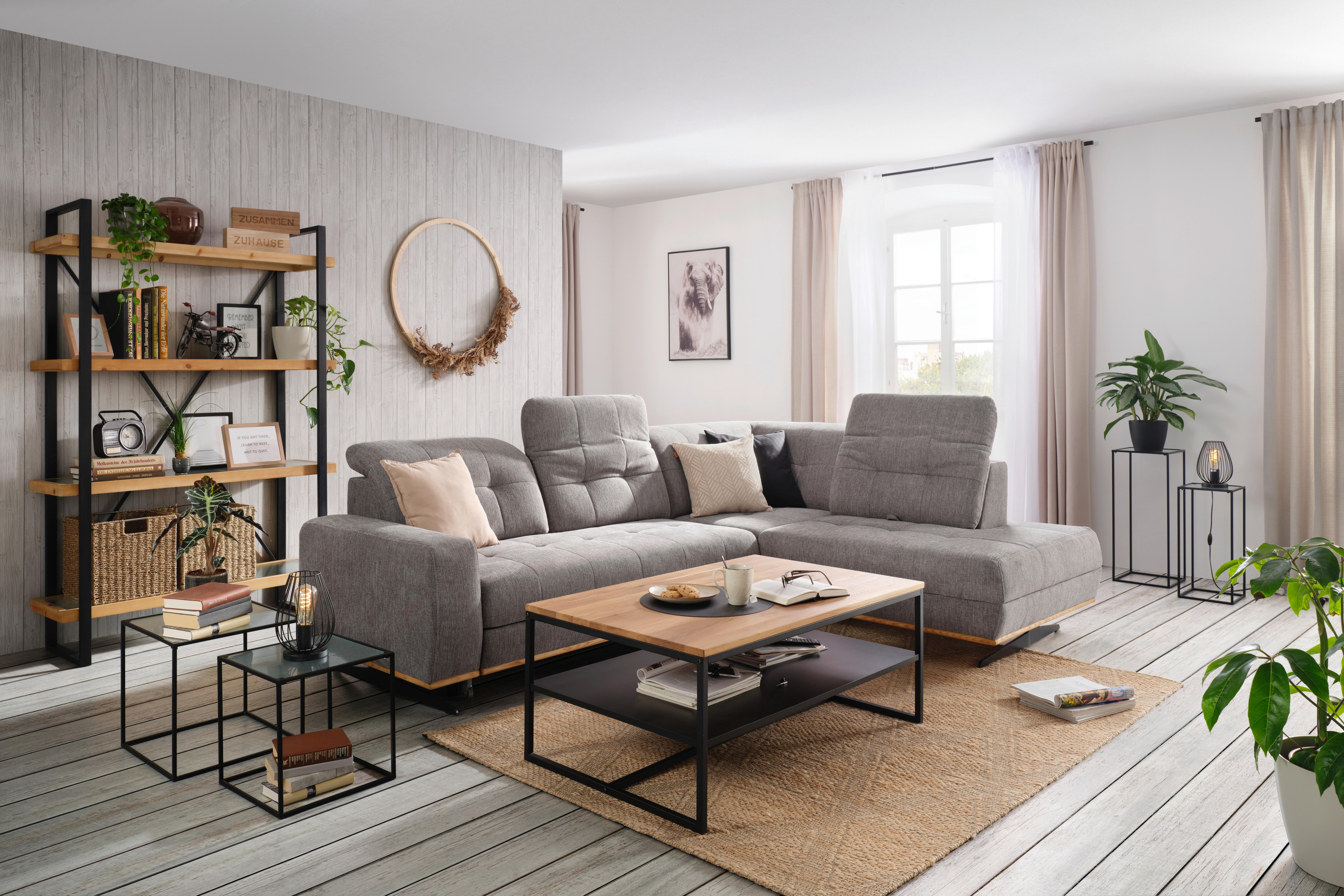 Wohnlandschaft in Grau - Schwarz/Grau, Konventionell, Holzwerkstoff/Textil (282/84-100/206cm) - Premium Living