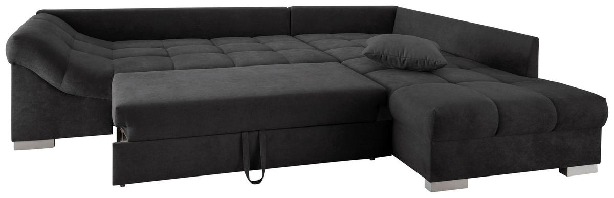 Wohnlandschaft Alvito Schwarz Nylon/Mikrofaser - Silberfarben/Schwarz, Design, Holz/Textil (298/202cm) - MID.YOU