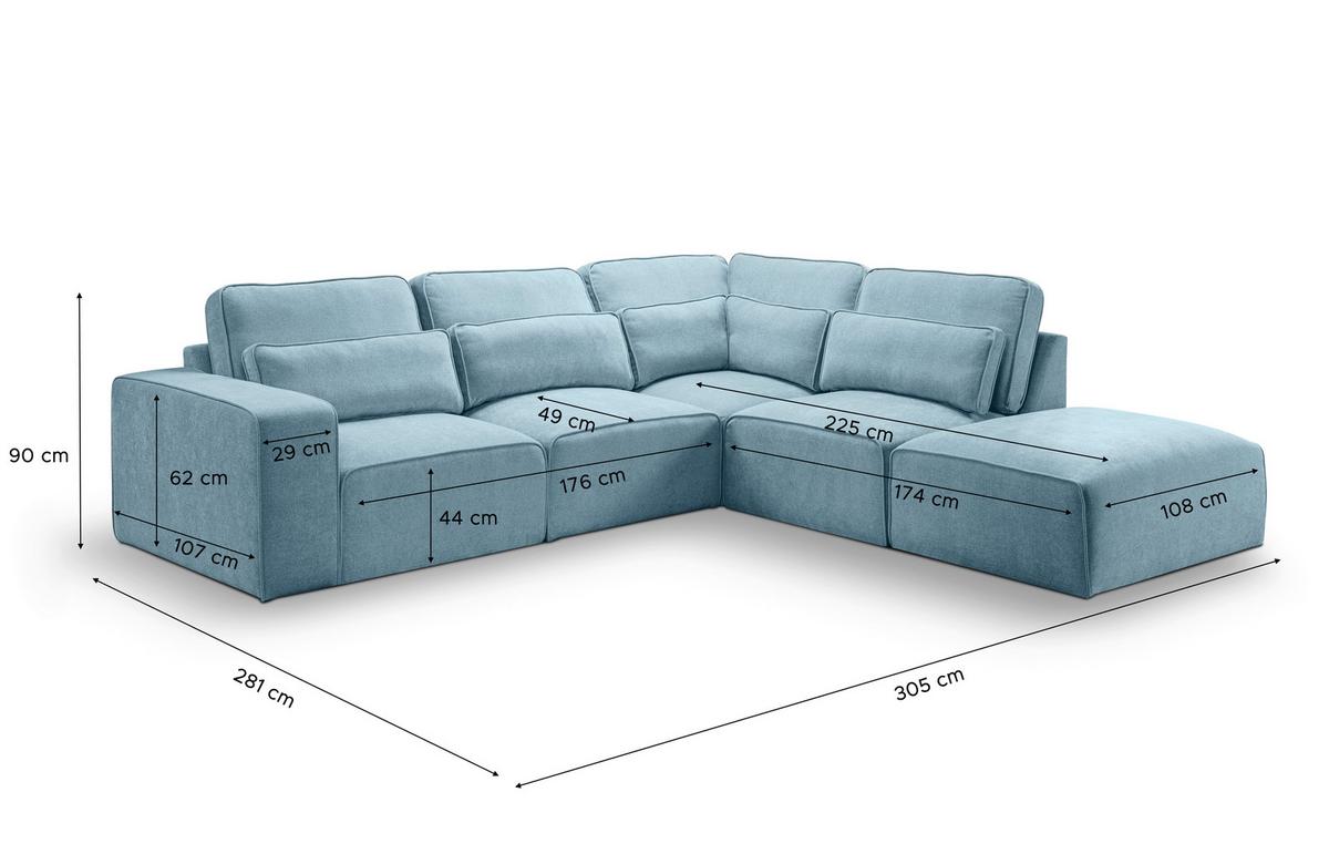 Ecksofa Lux Hellbrau Webstoff - Schwarz/Hellblau, Basics, Holz/Kunststoff (305/281cm) - MID.YOU