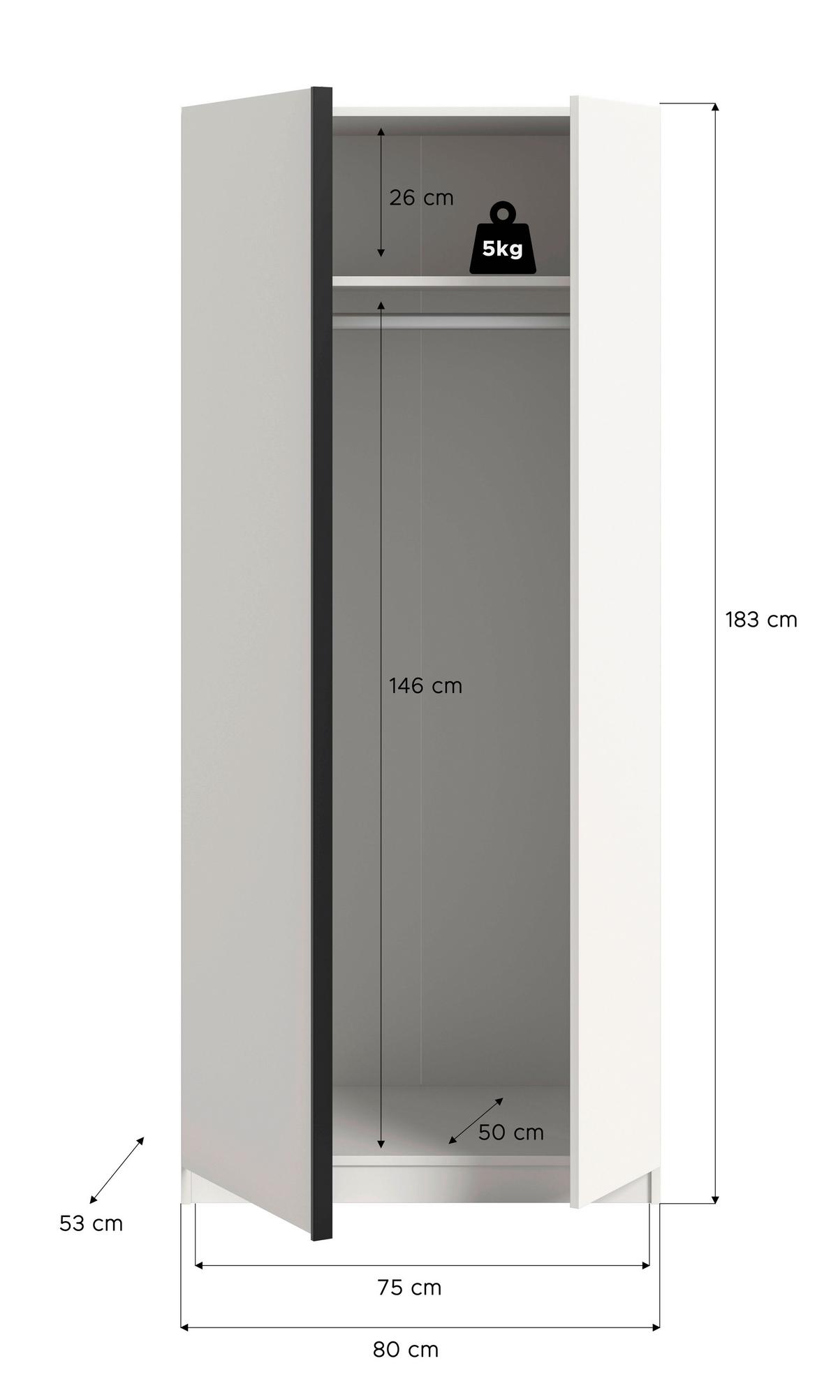 Omaka S Klasičnimi Vrati Oakland, Bela - črna/bela, Moderno, umetna masa/leseni material (80/183/53cm) - MID.YOU