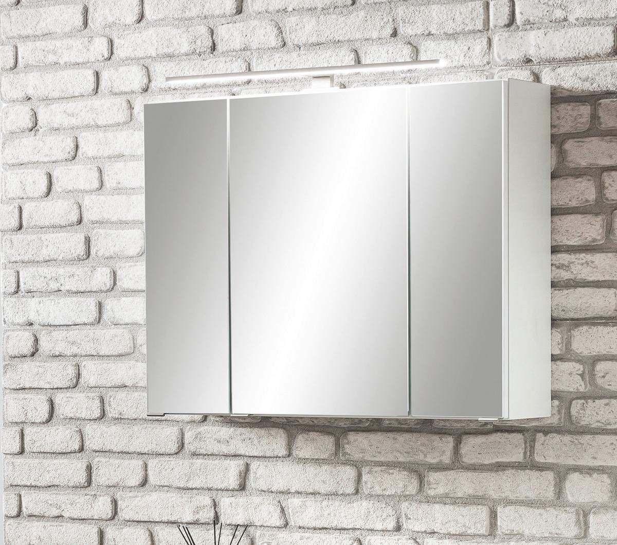 Spiegelschrank Stockholm mit LED 3-türig ca. 80x64 cm Weiß - Alufarben, KONVENTIONELL, Glas/Holzwerkstoff (80/64/20cm) - Held