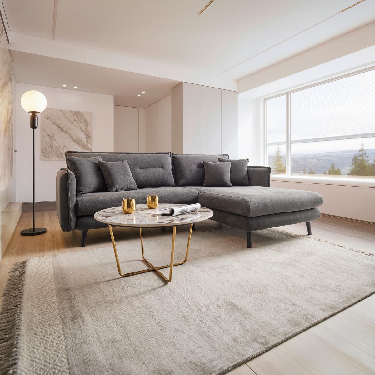 Wohnlandschaft Dajana Dunkelgrau Webstoff - Dunkelgrau/Schwarz, Modern, Holz/Textil (251/102/173cm) - Bessagi Home