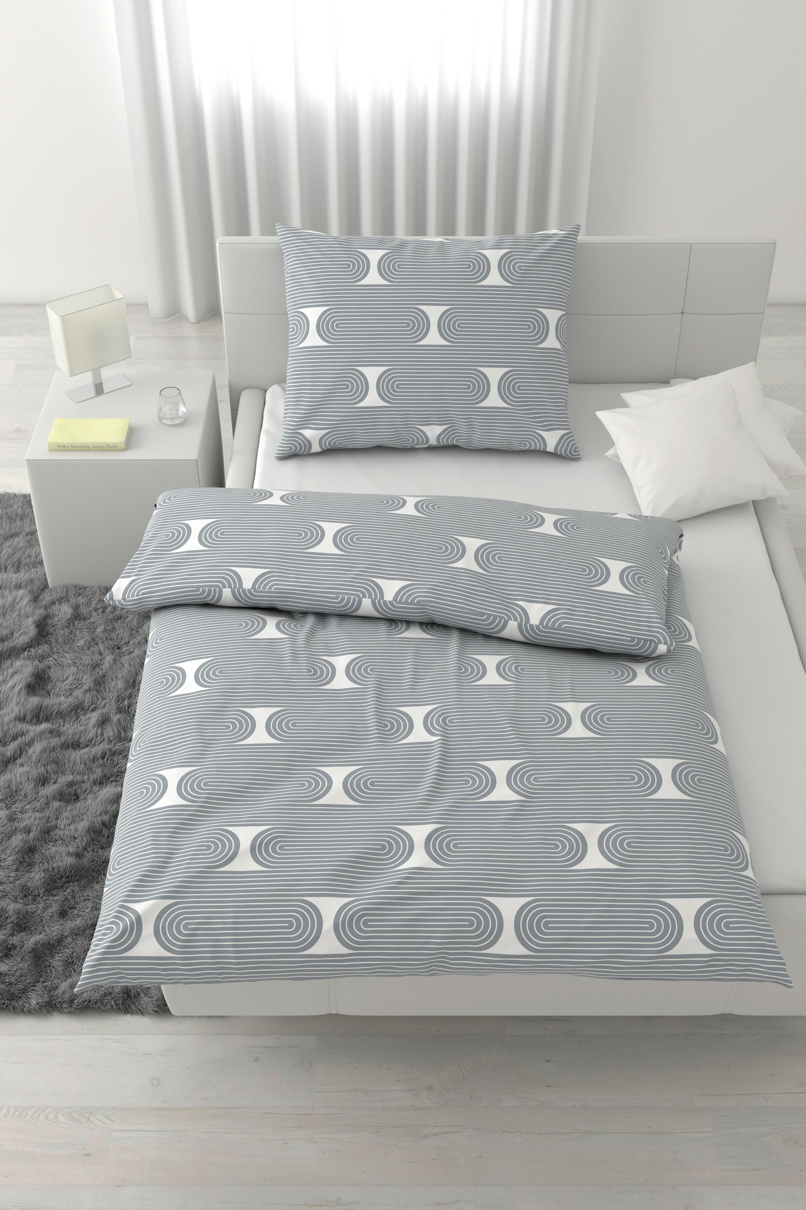 Lenjerie de pat Retro, cca. 140x200/50x70 cm - alb/gri, Modern, textil (140/200cm) - Mömax