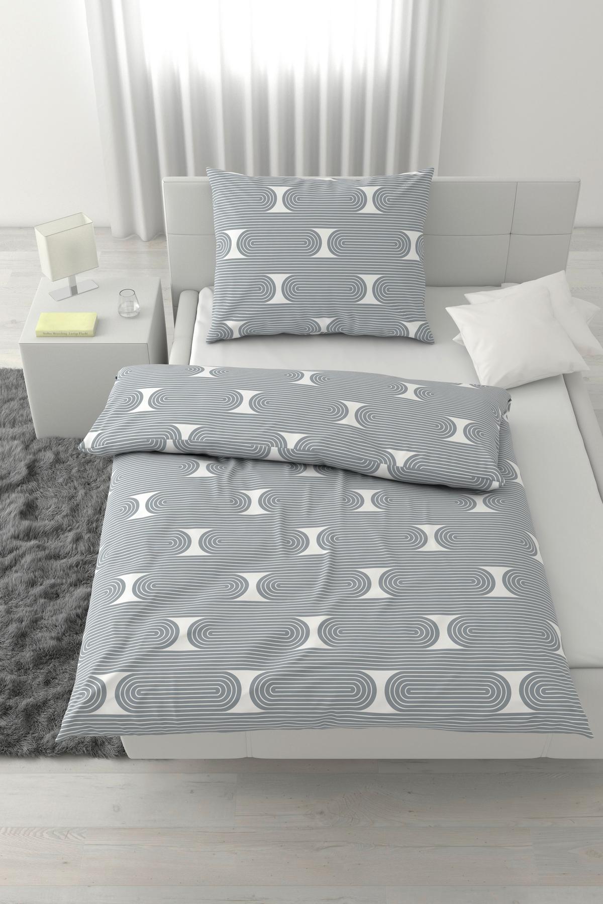 Lenjerie de pat Retro, cca. 140x200/50x70 cm - alb/gri, Modern, textil (140/200cm) - Mömax