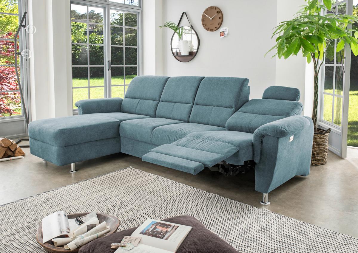 Wohnlandschaft Parole Hellblau Mikrofaser - Chromfarben/Hellblau, KONVENTIONELL, Textil/Metall (165/292cm) - Livetastic