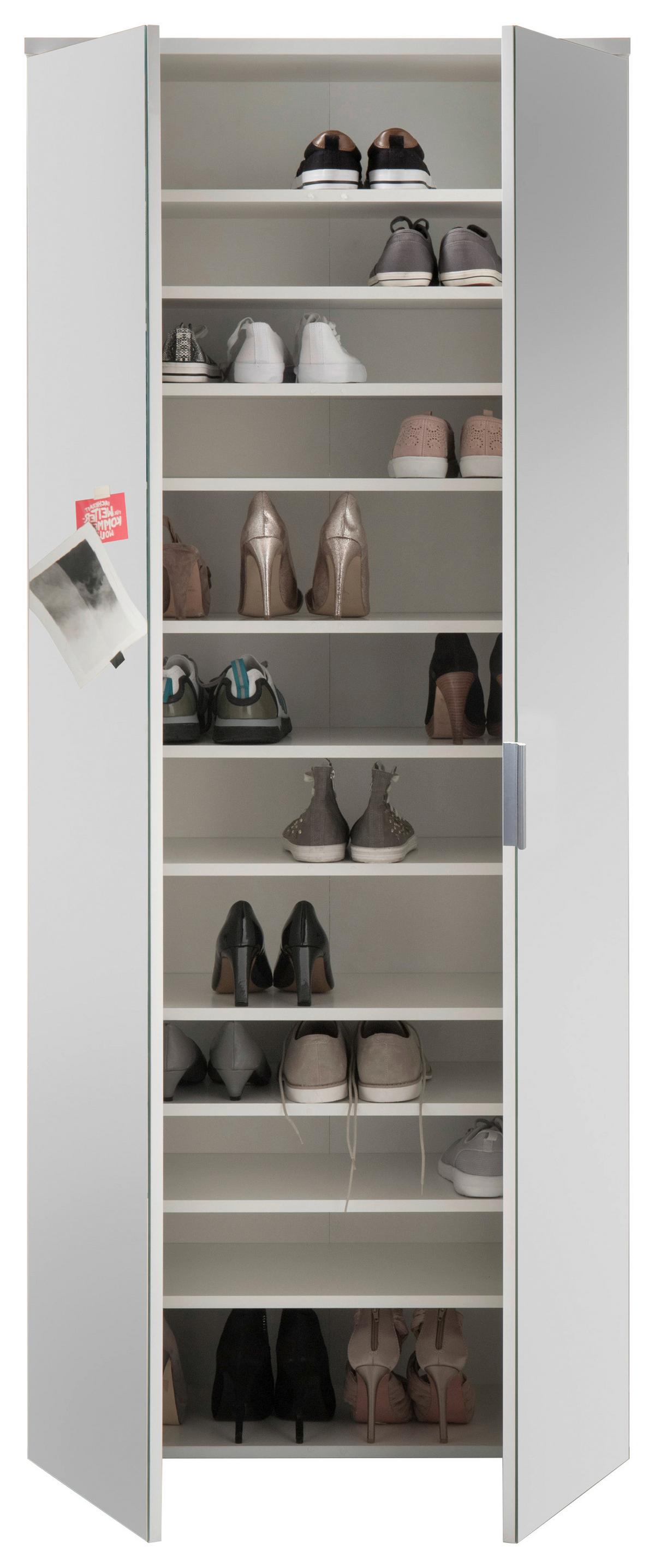 SCHUHSCHRANK Lincoln B: 80 cm Weiß - Weiss/Silberfarben, Design, Glas/Holzwerkstoff (80/190/35cm) - MID.YOU