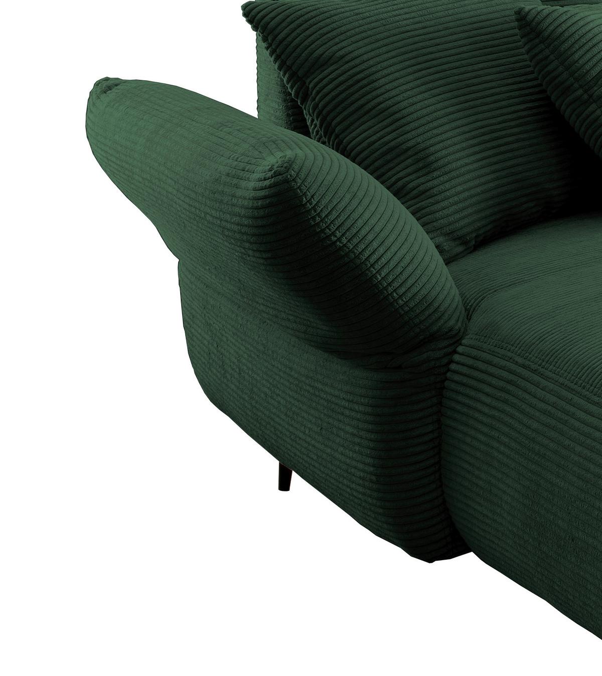 Ecksofa Vanilla Dunkelgrün Cord - Dunkelgrün/Schwarz, Design, Textil/Metall (178/264-302cm) - Livetastic