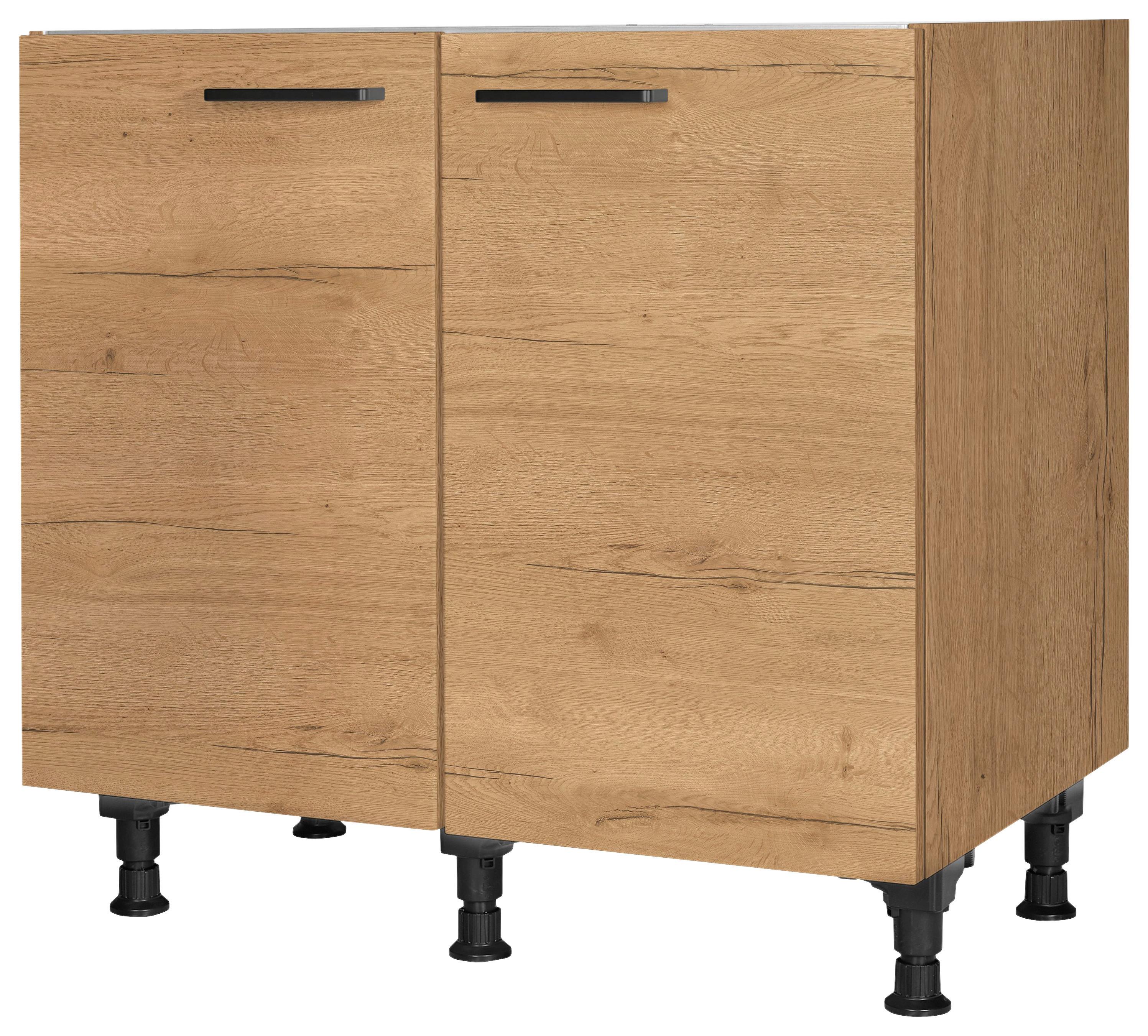 Spülenunterschrank Structura Eiche - Eichefarben/Schwarz, MODERN, Holzwerkstoff/Metall (90/87/56cm) - Nobilia