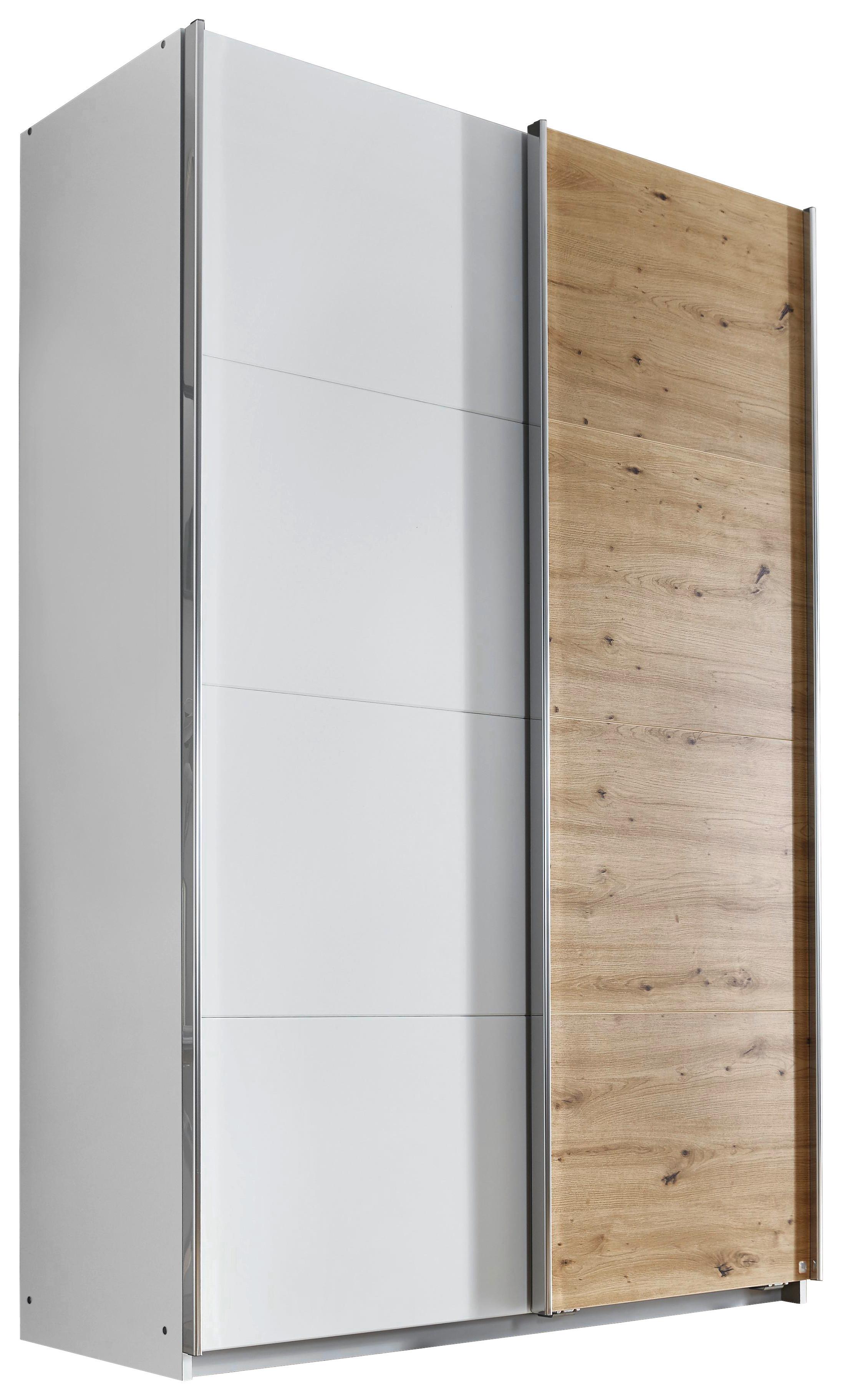 Omara Z Drsnimi Vrati Quadra, Barva Hrasta, Bela - barve aluminija/hrast artisan, Design, kovina/leseni material (136/210/62cm) - Carryhome