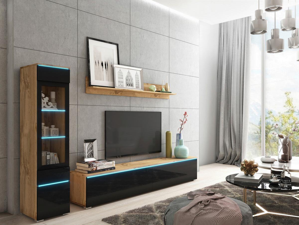 Dnevni Regal Vera, Barva Hrasta, Črna, 3-Delno, Led - hrast wotan/črna, Trendi, umetna masa/steklo (210/130/33cm) - P & B