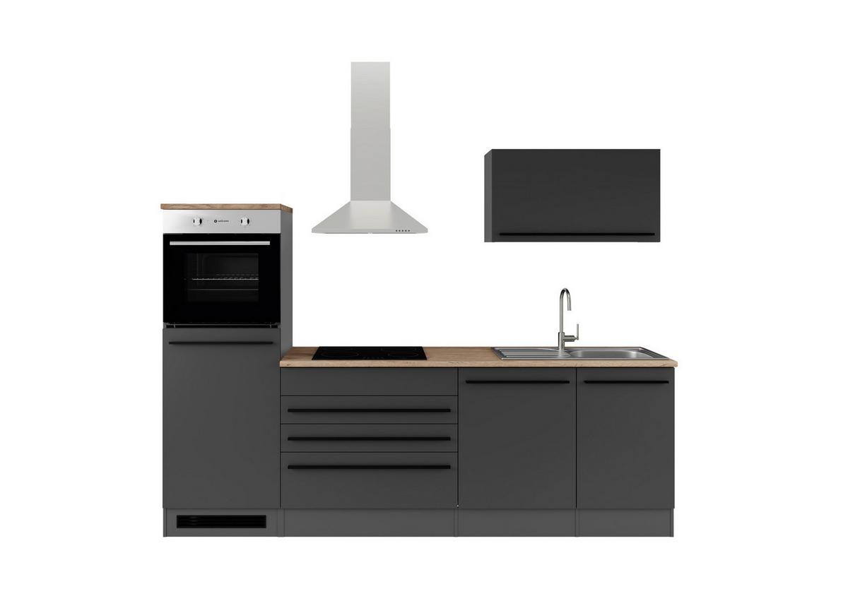 Küchenblock Jazz mit Geräten ca. 260 cm Schwarz - Eichefarben/Schwarz, LIFESTYLE, Holzwerkstoff/Kunststoff (260cm) - P & B