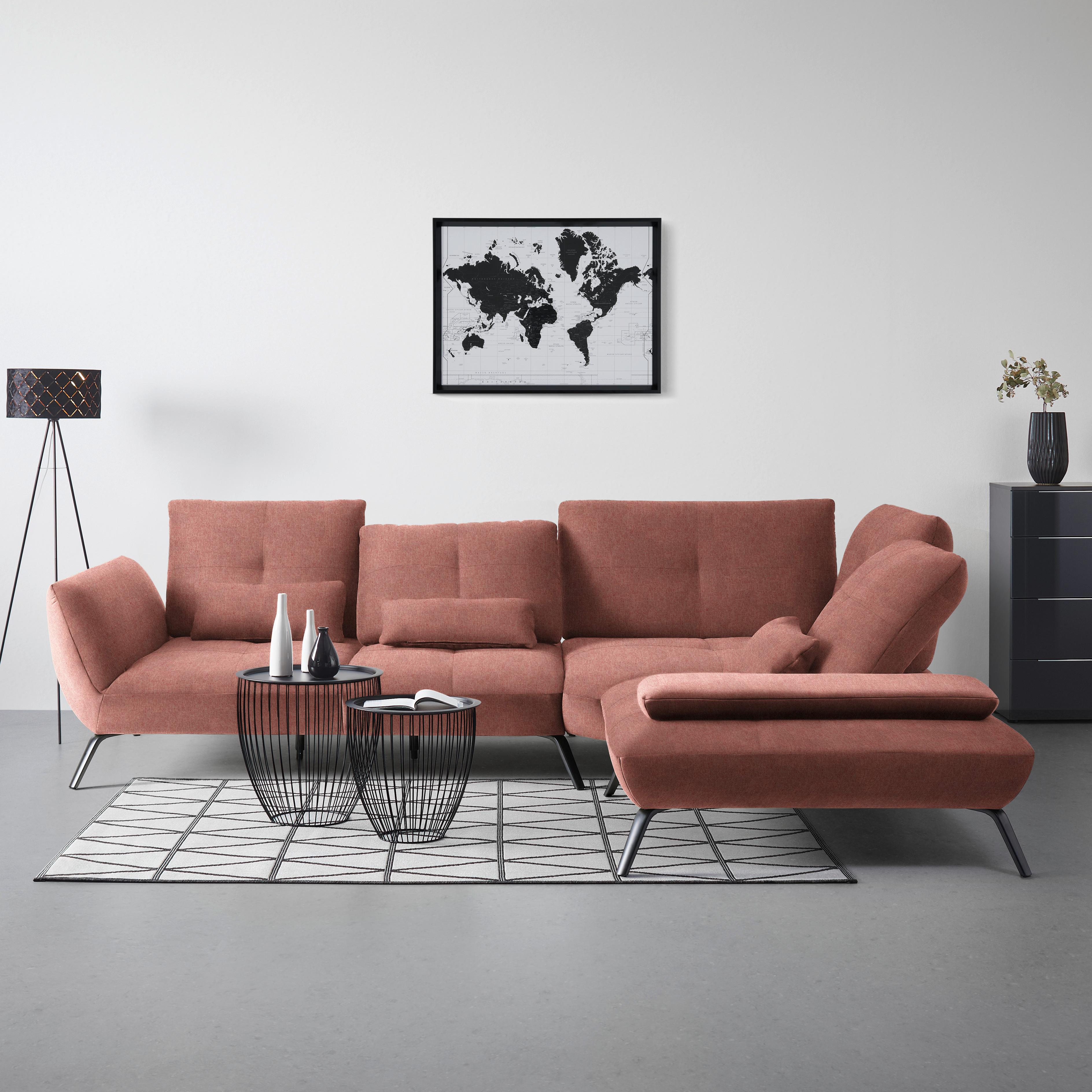 Wohnlandschaft Trendy Altrosa - Altrosa/Schwarz, MODERN, Holzwerkstoff/Textil (310/93/250cm) - Premium Living