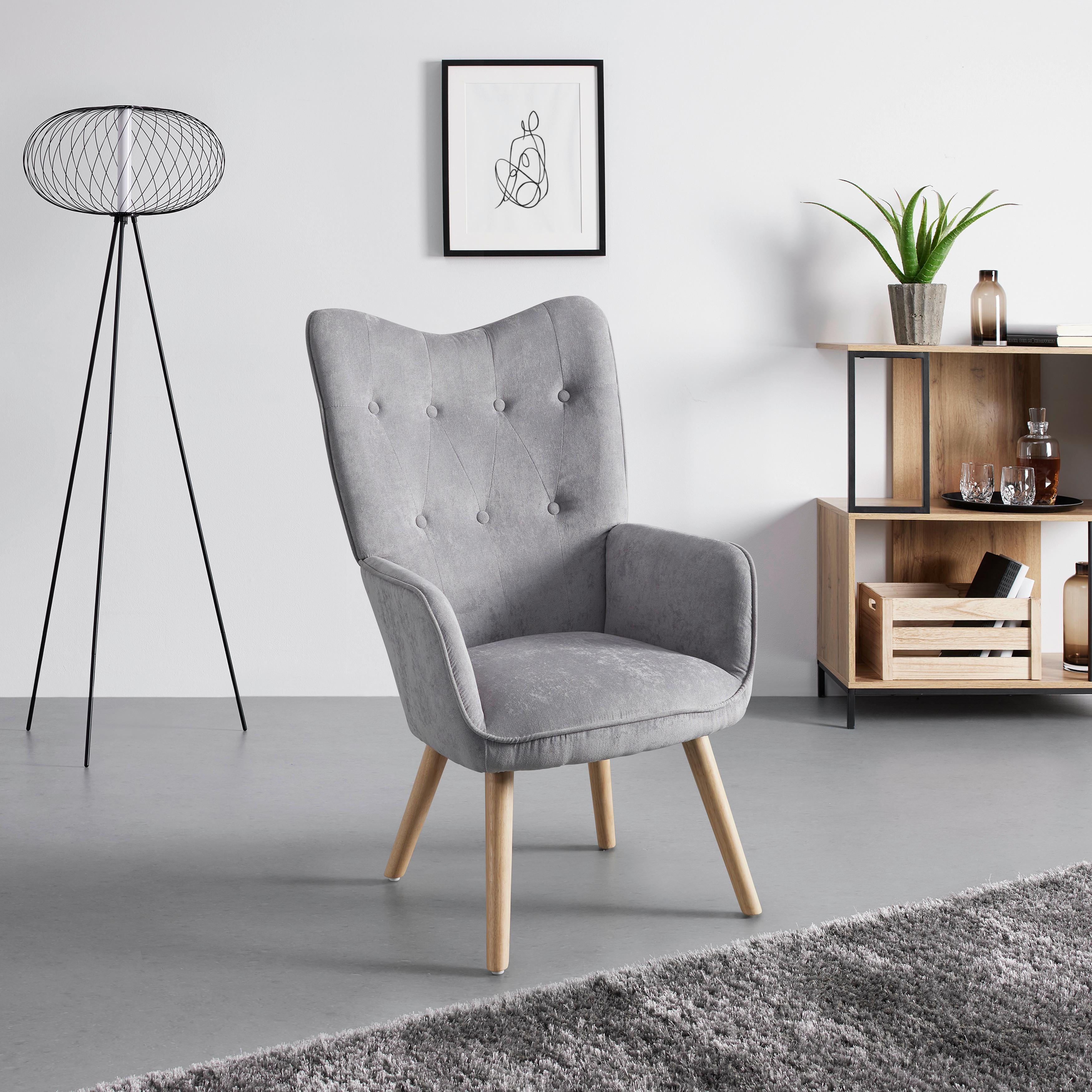 FOTEL RELAKSACYJNY NATALIE - kolor naturalny/jasnoszary, Modern, metal/drewno (64/99/68cm) - Bessagi Home