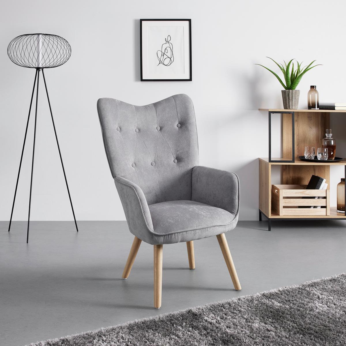 FOTEL RELAKSACYJNY NATALIE - kolor naturalny/jasnoszary, Modern, metal/drewno (64/99/68cm) - Bessagi Home