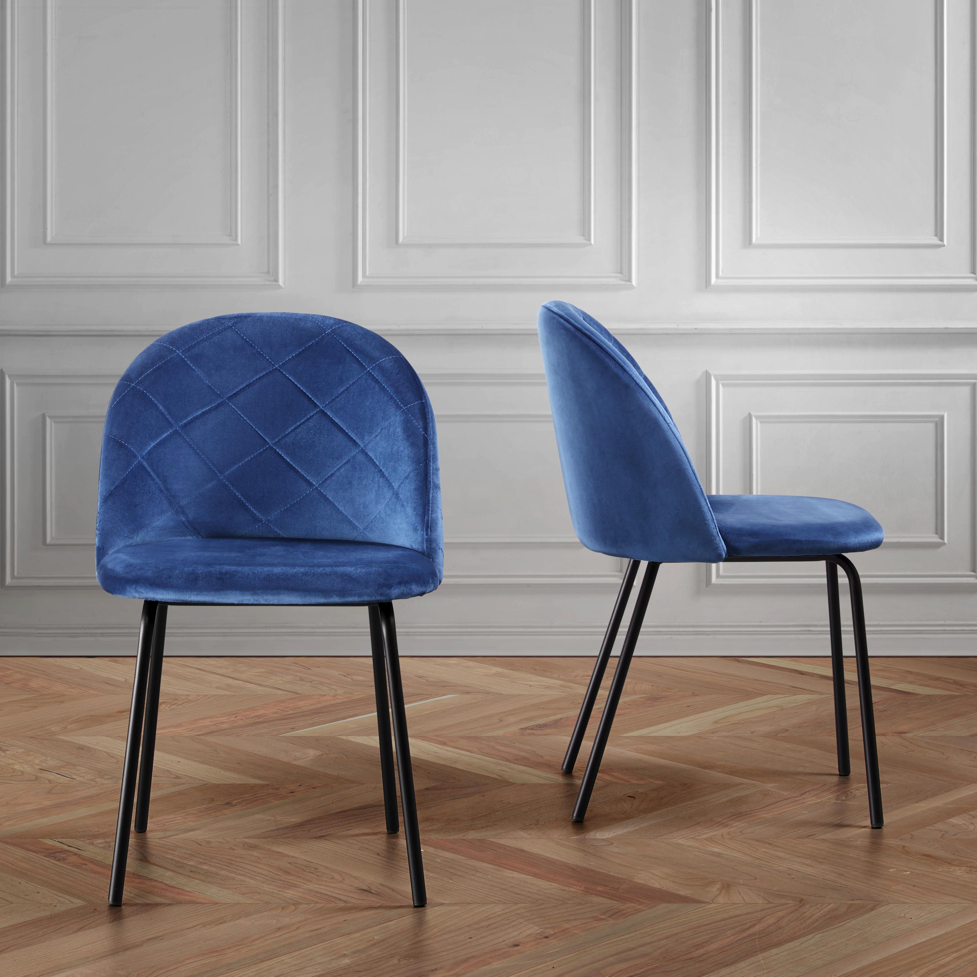 STUHL in Blau 'Selina' - Blau/Schwarz, MODERN, Textil/Metall (48,5/78/54cm) - Bessagi Home