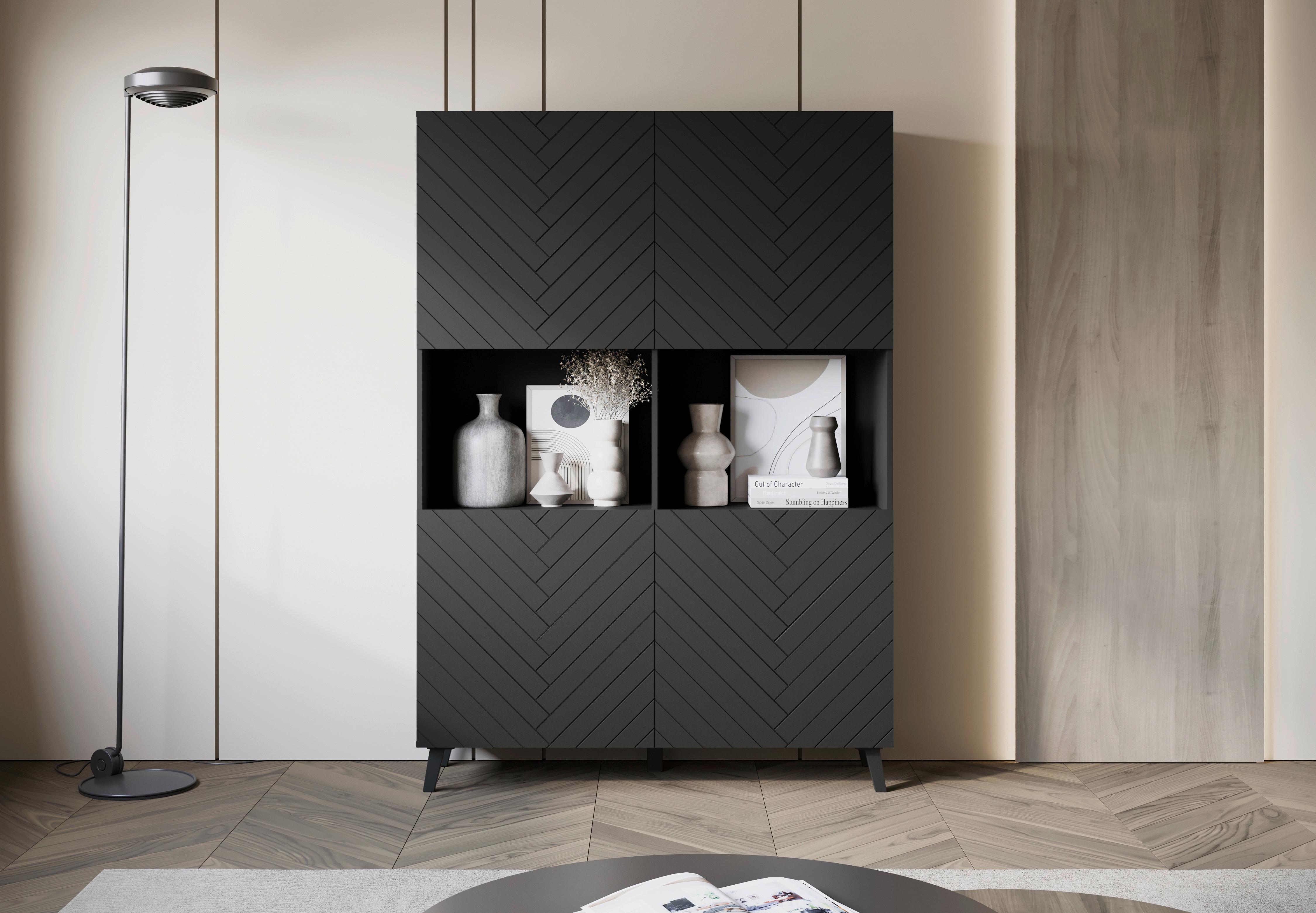 Highboard Phuket ca. 120x172 cm Schwarz - Schwarz, Design, Holzwerkstoff/Kunststoff (120/172/39,1cm) - Livetastic