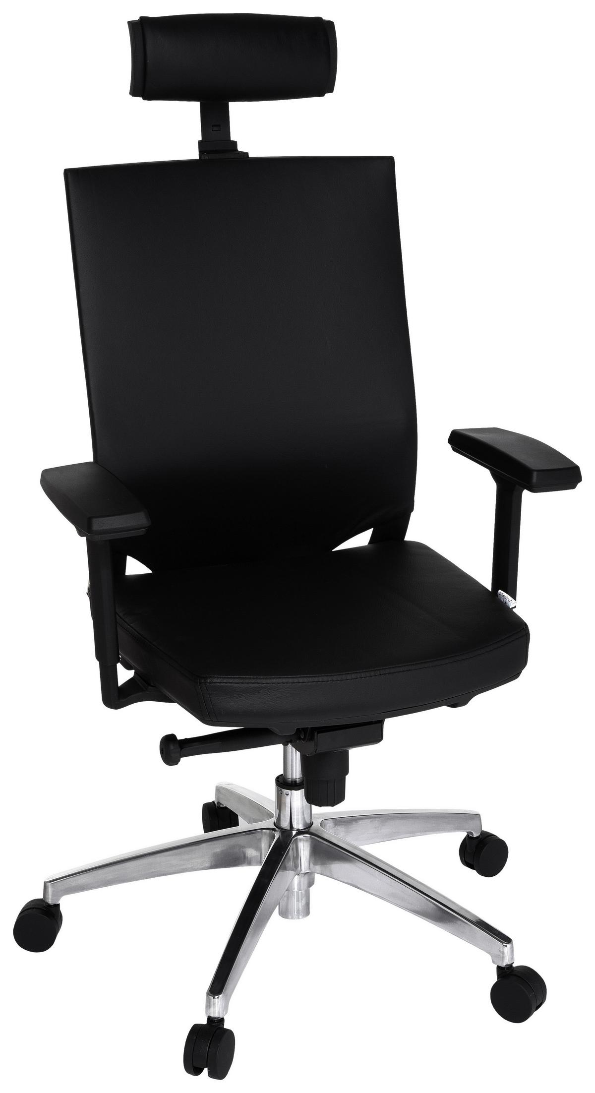 Drehstuhl Porto Max High Schwarz ca. 59x117x49cm - Schwarz/Alufarben, MODERN, Leder/Kunststoff (59/117/49cm) - MID.YOU