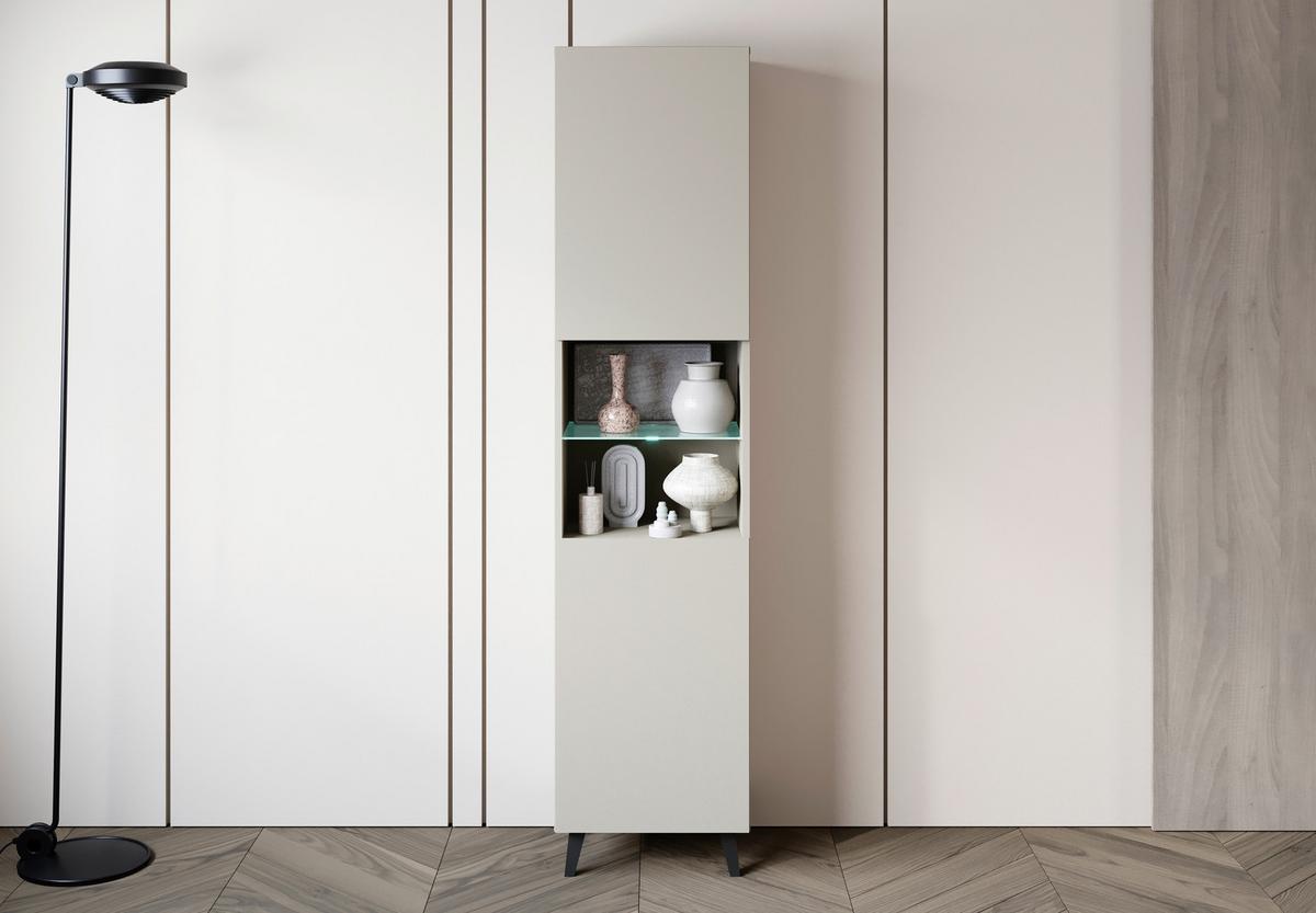 Vitrine Phuket Kaschmir Beige - Kaschmir/Schwarz, Design, Glas/Holzwerkstoff (40/170/31,5cm) - P & B