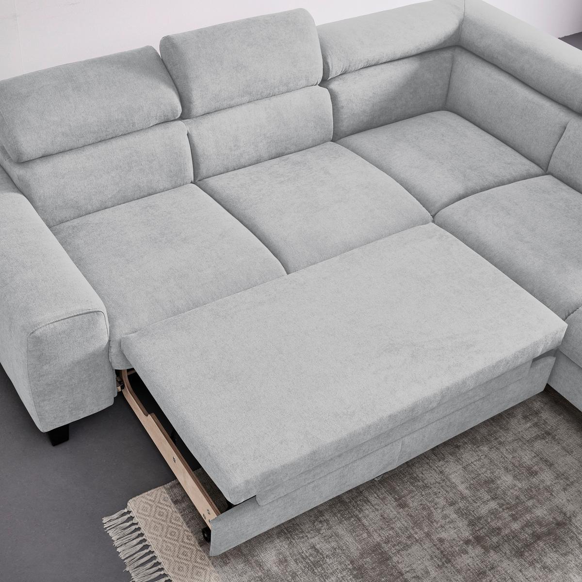 Sedežna Garnitura Malibu, Z Ležiščem - svetlo siva, Moderno, tekstil/les (249/88/207cm) - Bessagi Home